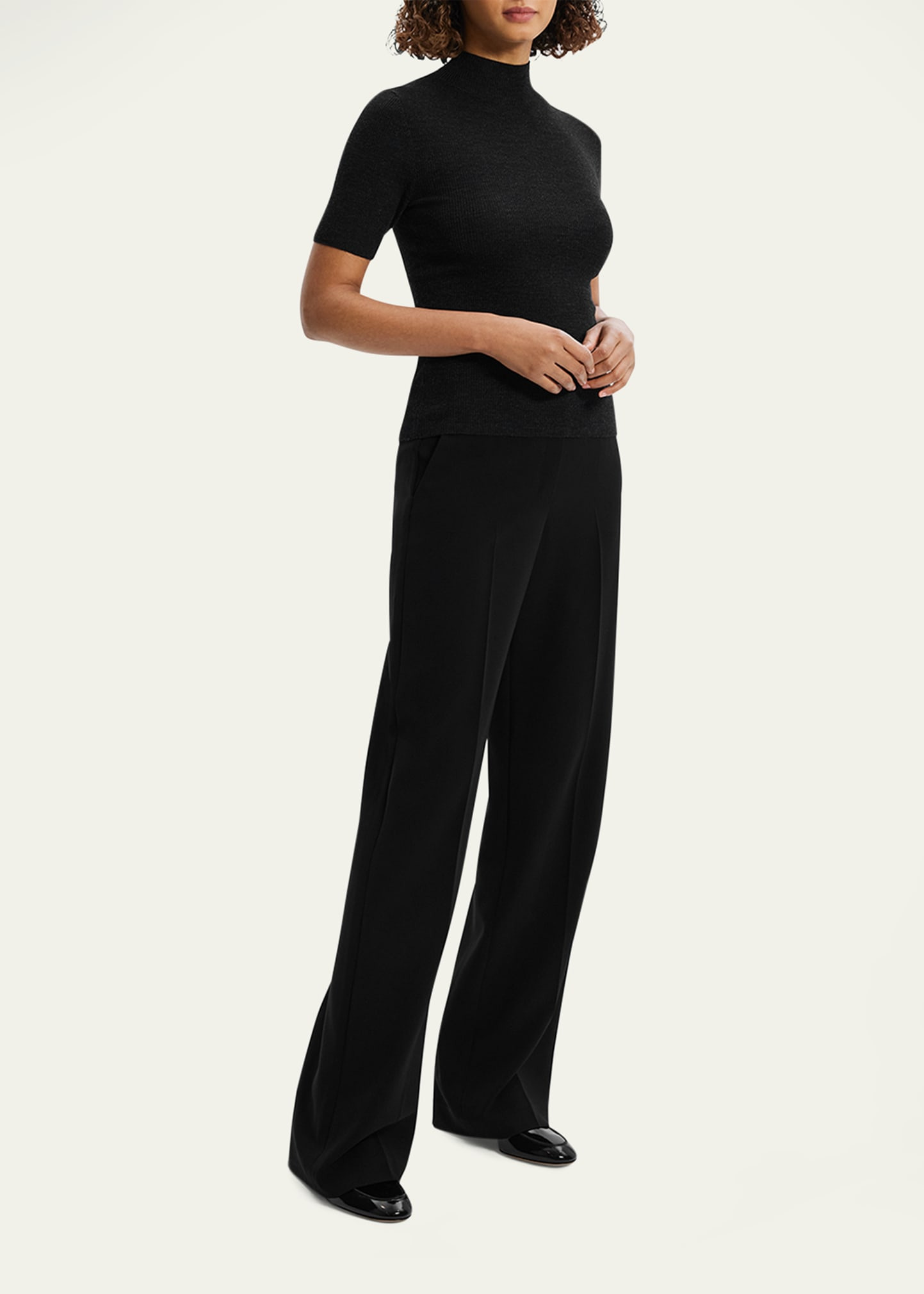 Leenda Regal Merino Wool Short-Sleeve Mock-Neck Top - 2