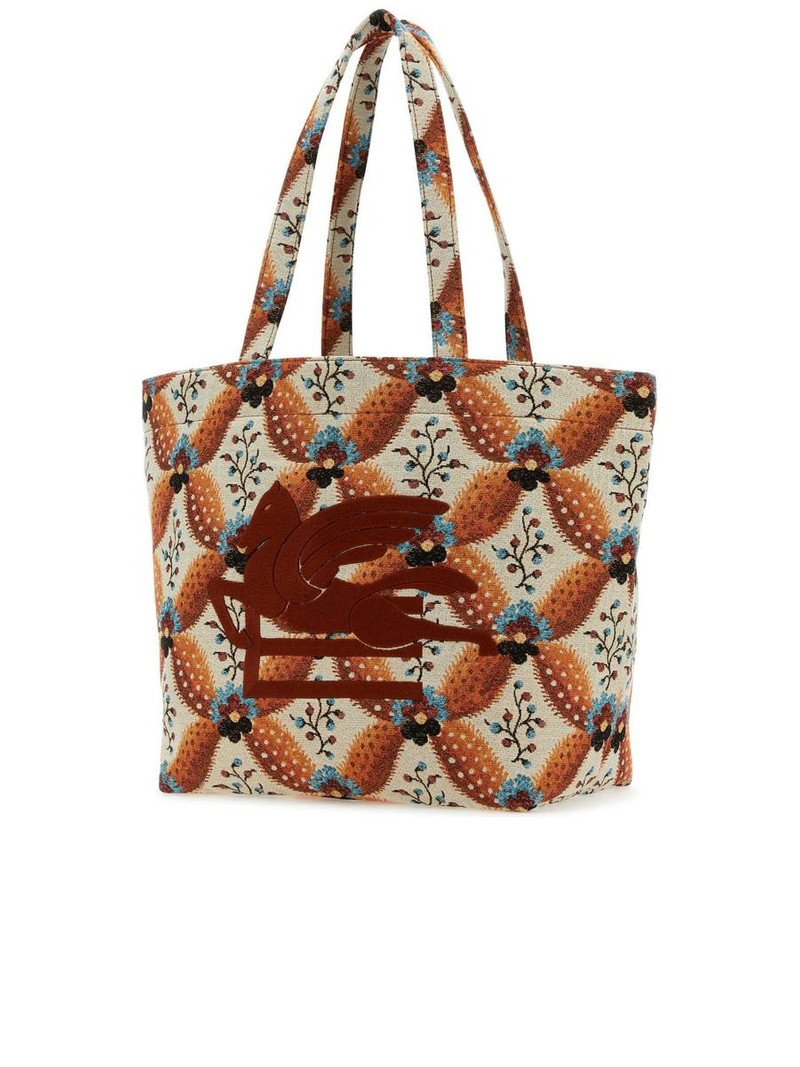 Etro Embroidered Canvas Medium Soft Trotter Shopping Bag outlook