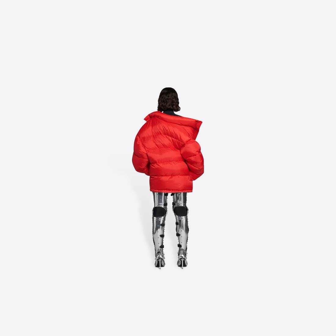 Off-shoulder Puffer Jacket in Red - 5