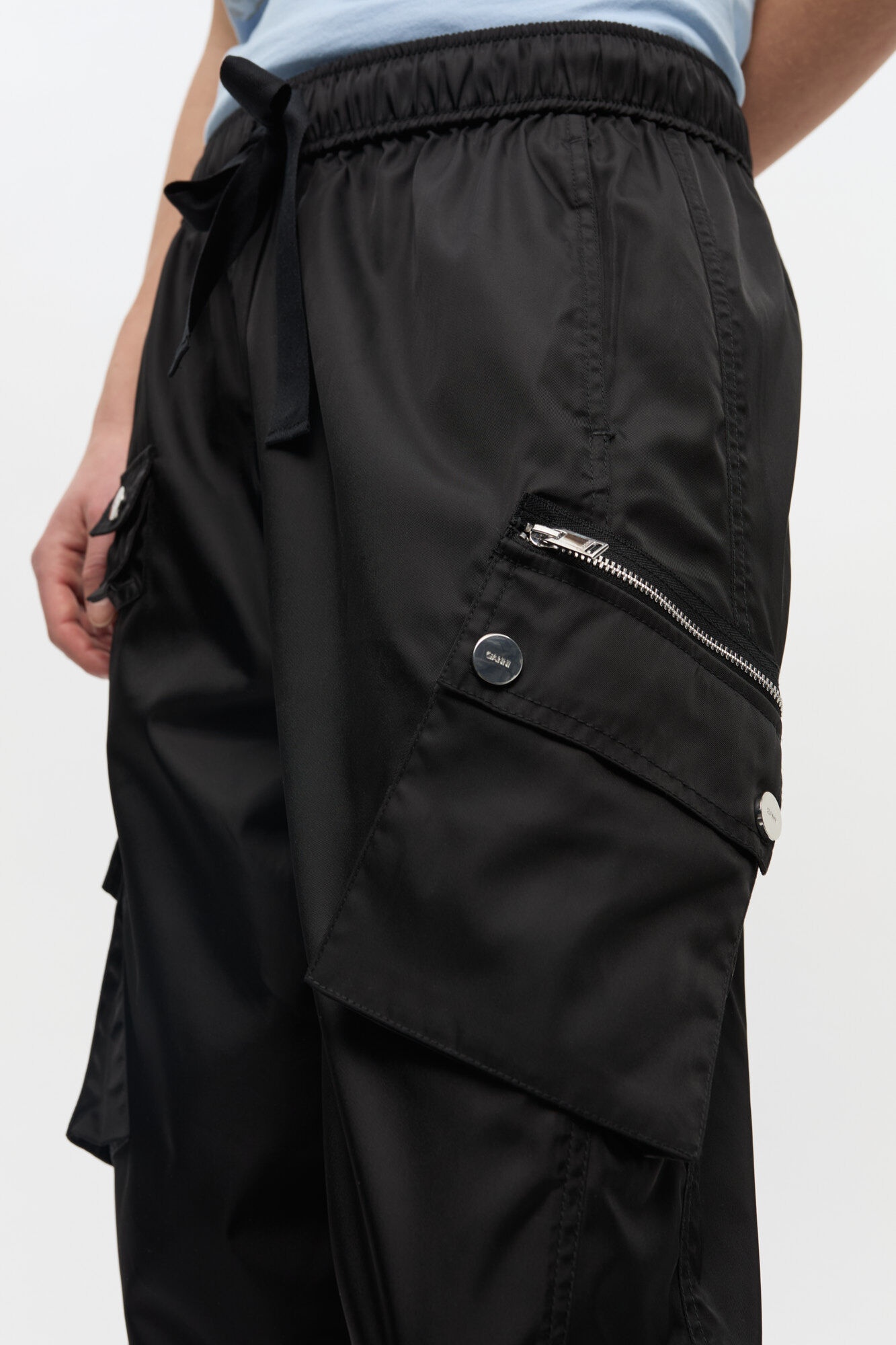BLACK NYLON ELASTICATED PANTS - 5