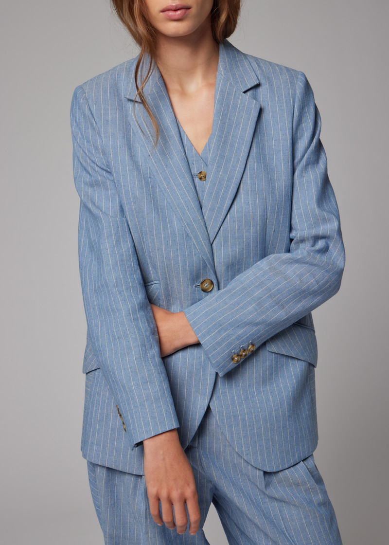 Women's Light Blue Pinstripe Three-Piece Suit 6
