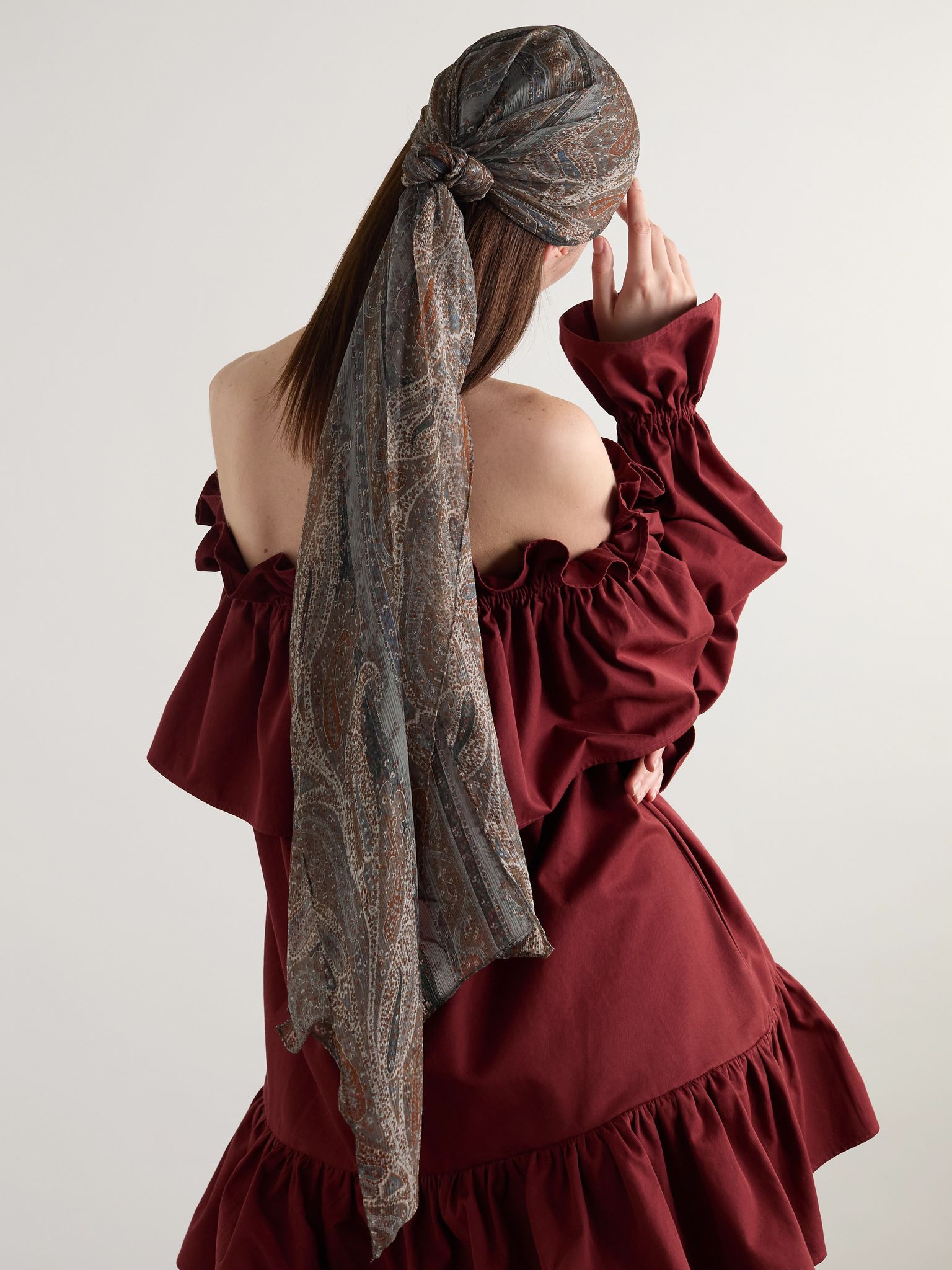 Paisley-print silk-chiffon scarf Gray - 2