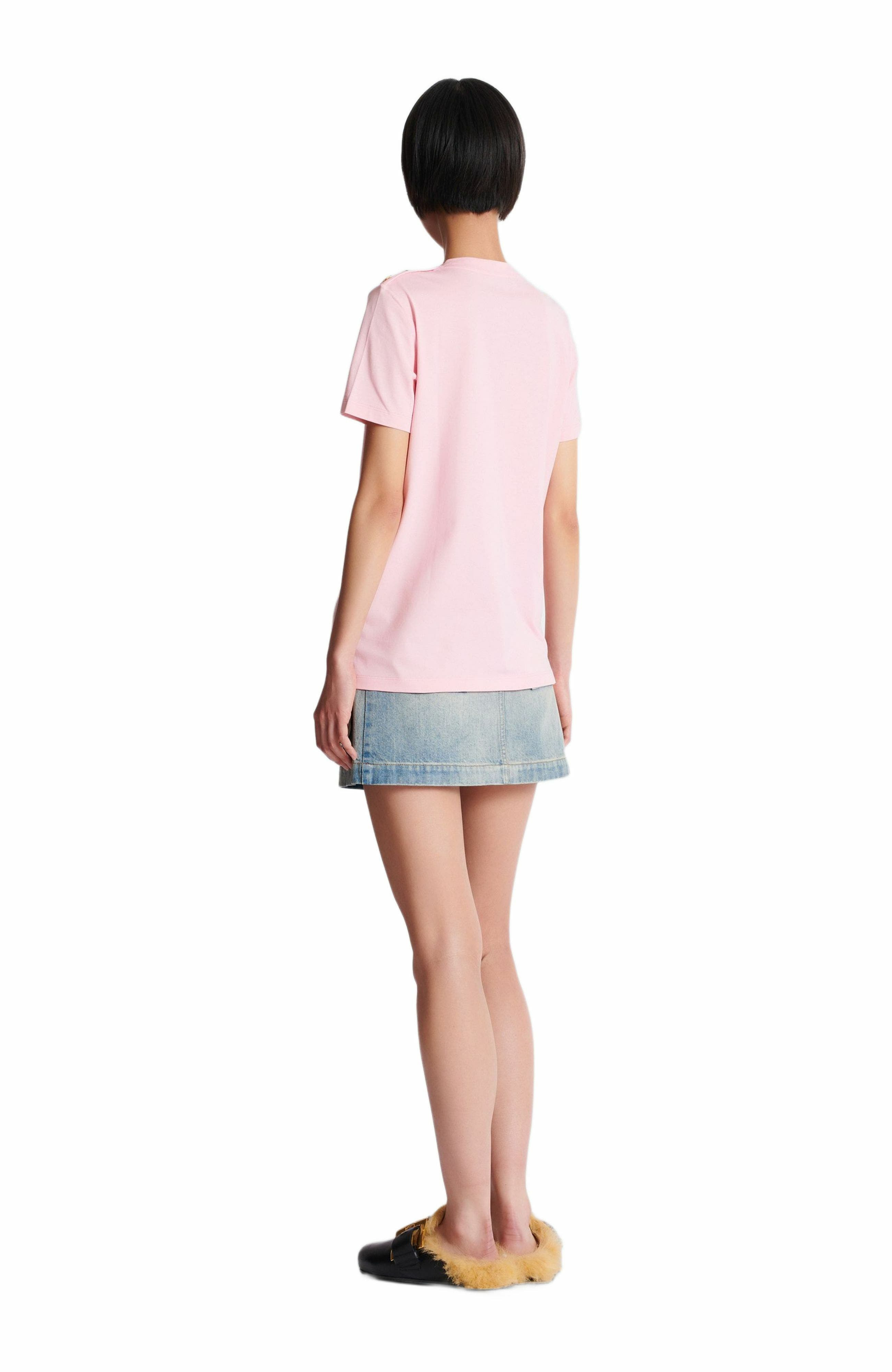 T-shirt with Balmain Paris print with buttons in Pink at Nordstrom - 3