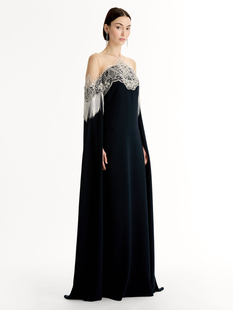 PORCELAIN FLOWER LATTICE FRINGE CAFTAN 4