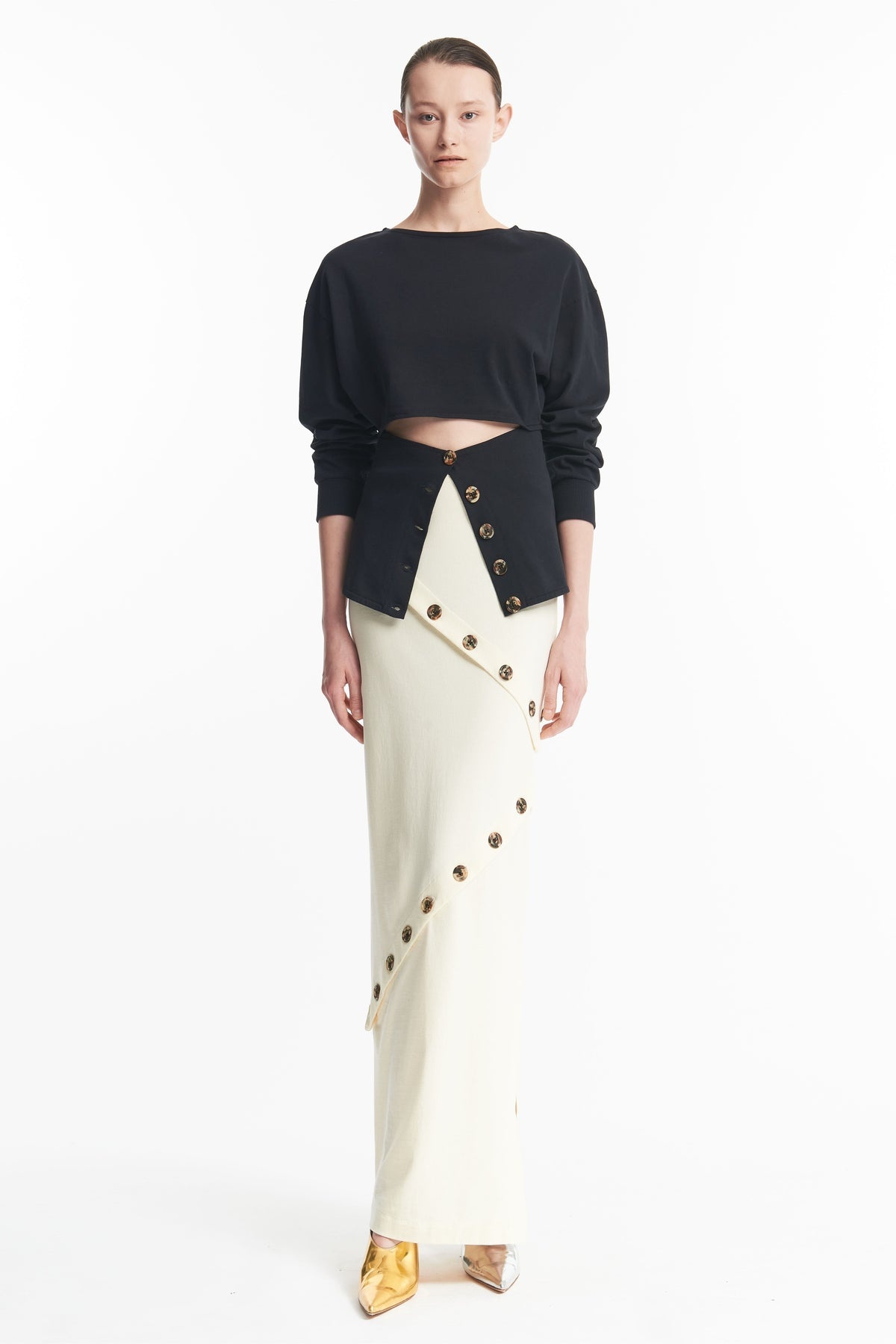 FITTED JERSEY MAXI SKIRT IVORY - 5