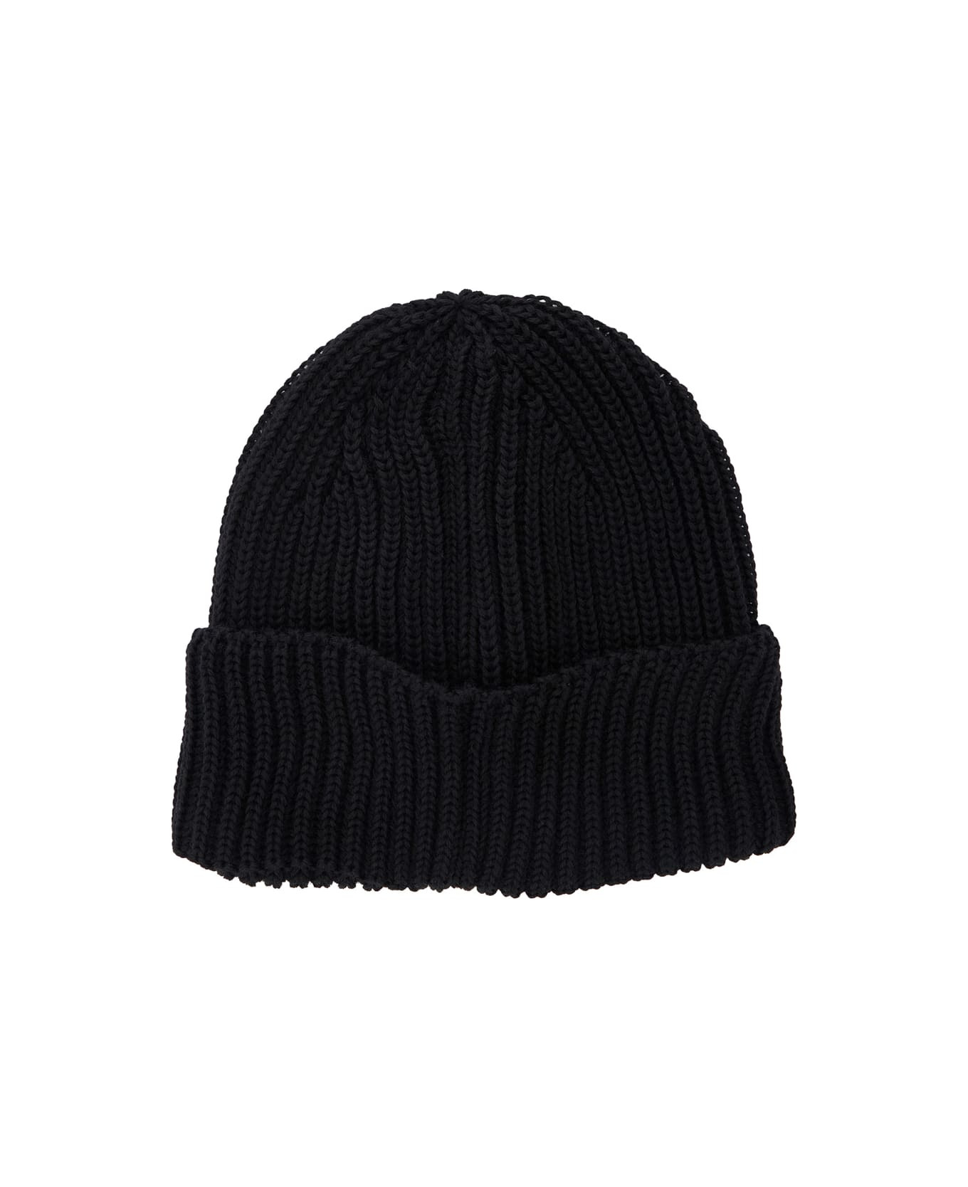 Black Knit Beanie With Logo Plaque On The Front In Wool Man - 2