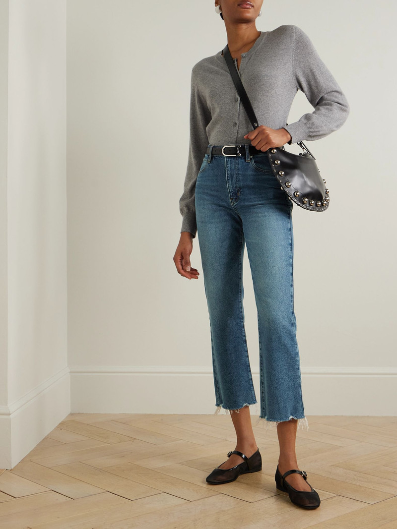 FRAME The Ruler Crop frayed high-rise slim-leg jeans Dark denim outlook