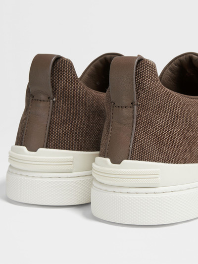 ZEGNA DARK BROWN CANVAS TRIPLE STITCH™ LOW TOP SNEAKERS outlook