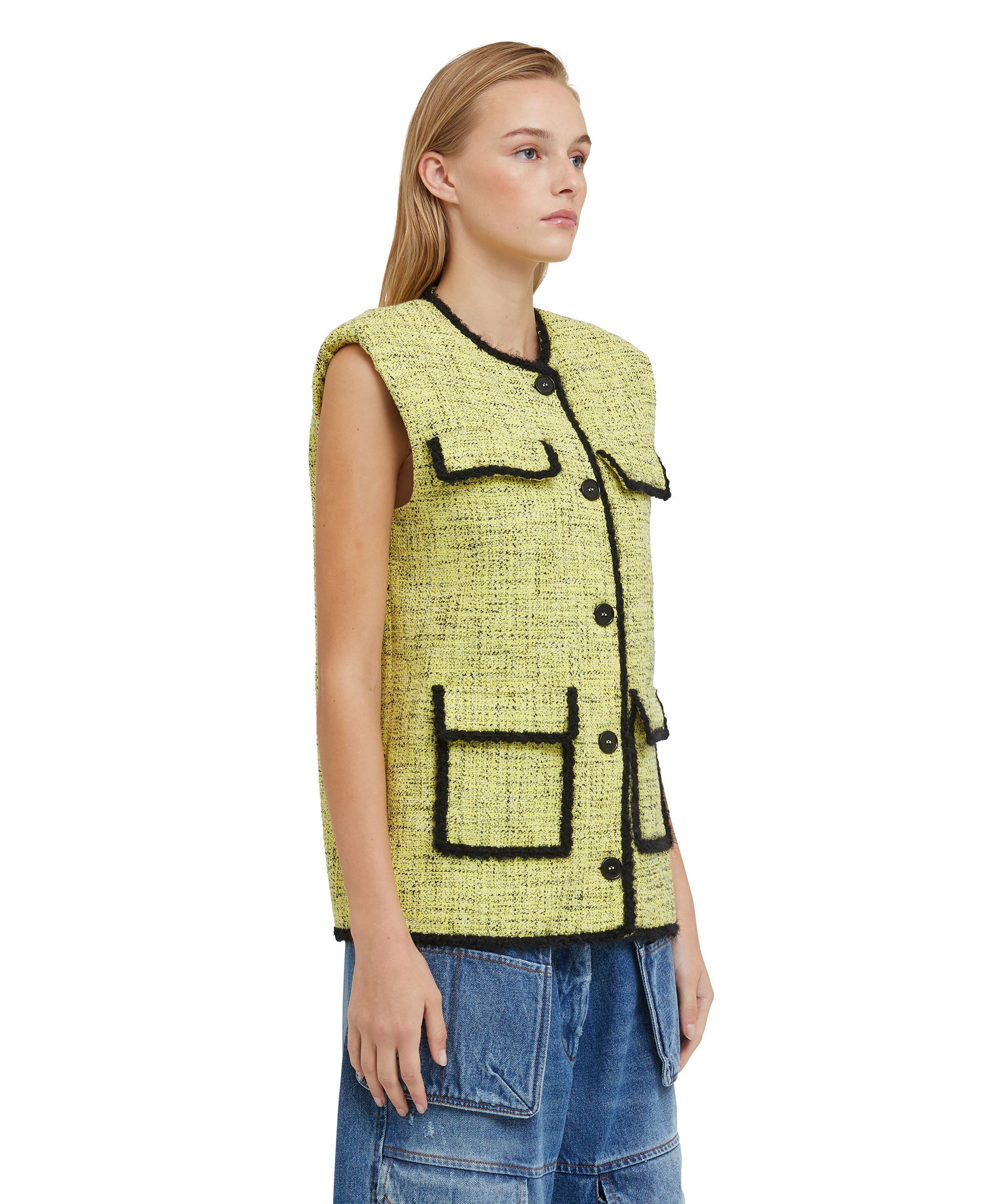 Salt and pepper tweed sleeveless jacket with pockets - 4