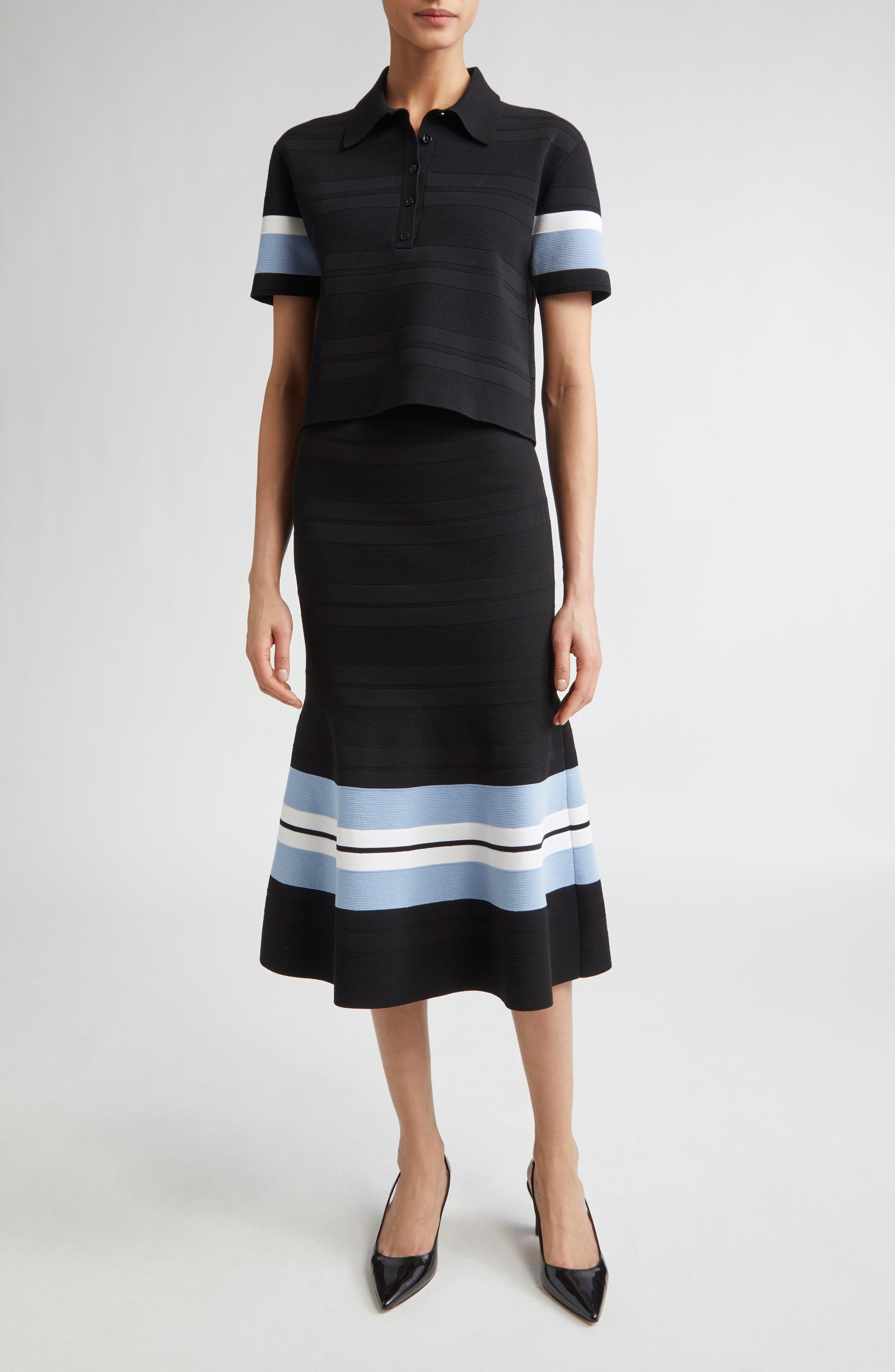 Carolina Herrera Stripe Knit Polo in Black Multi at Nordstrom - 2