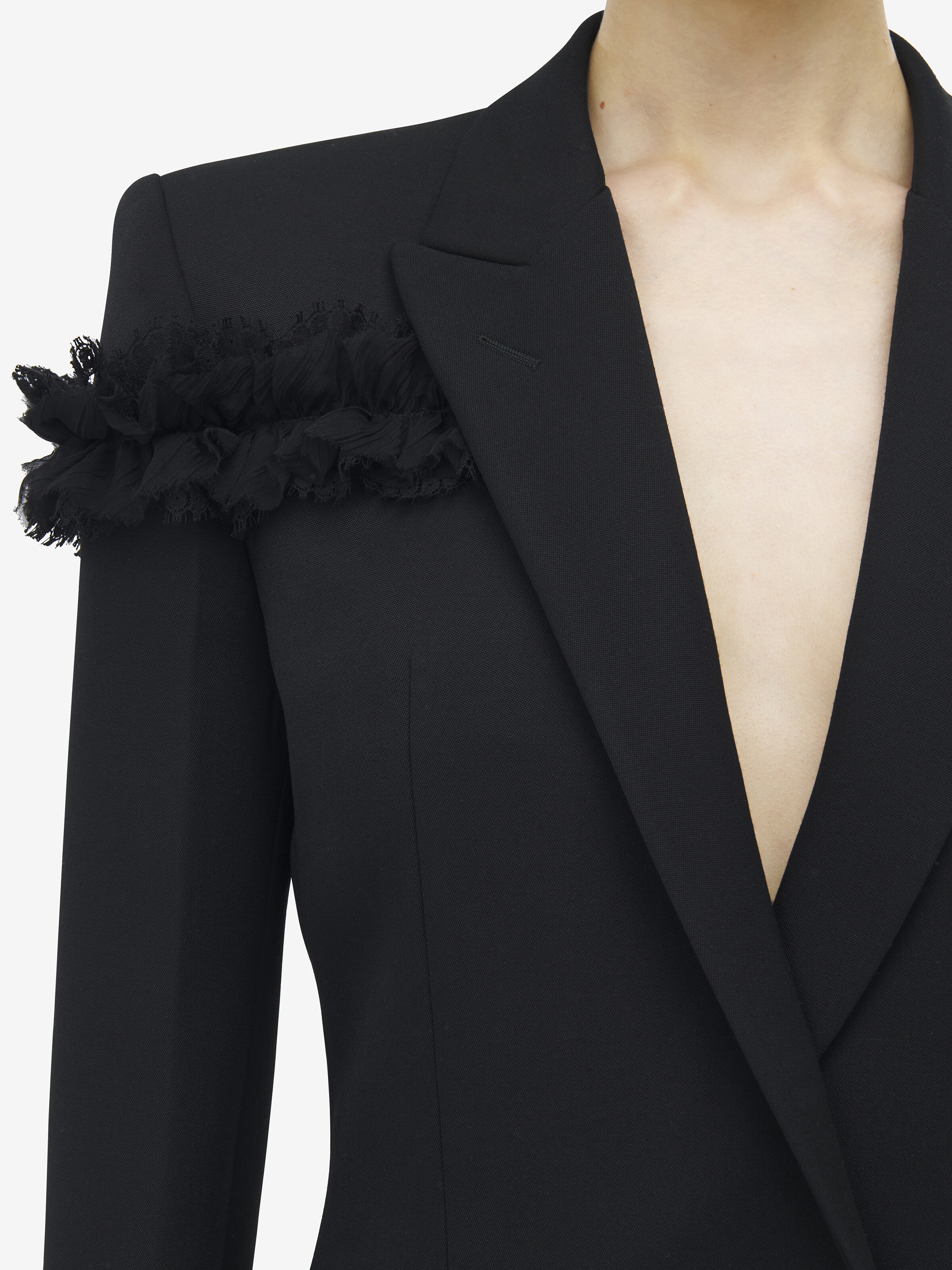 Slashed Creponne Detail Single-Breasted Jacket - 6