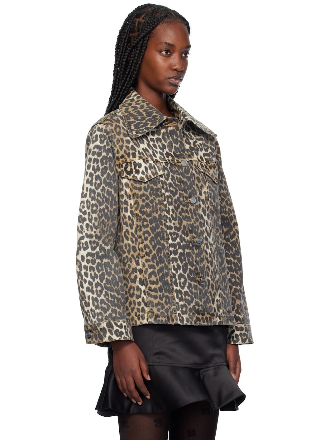 Beige & Brown Leopard Printed Denim Jacket - 2