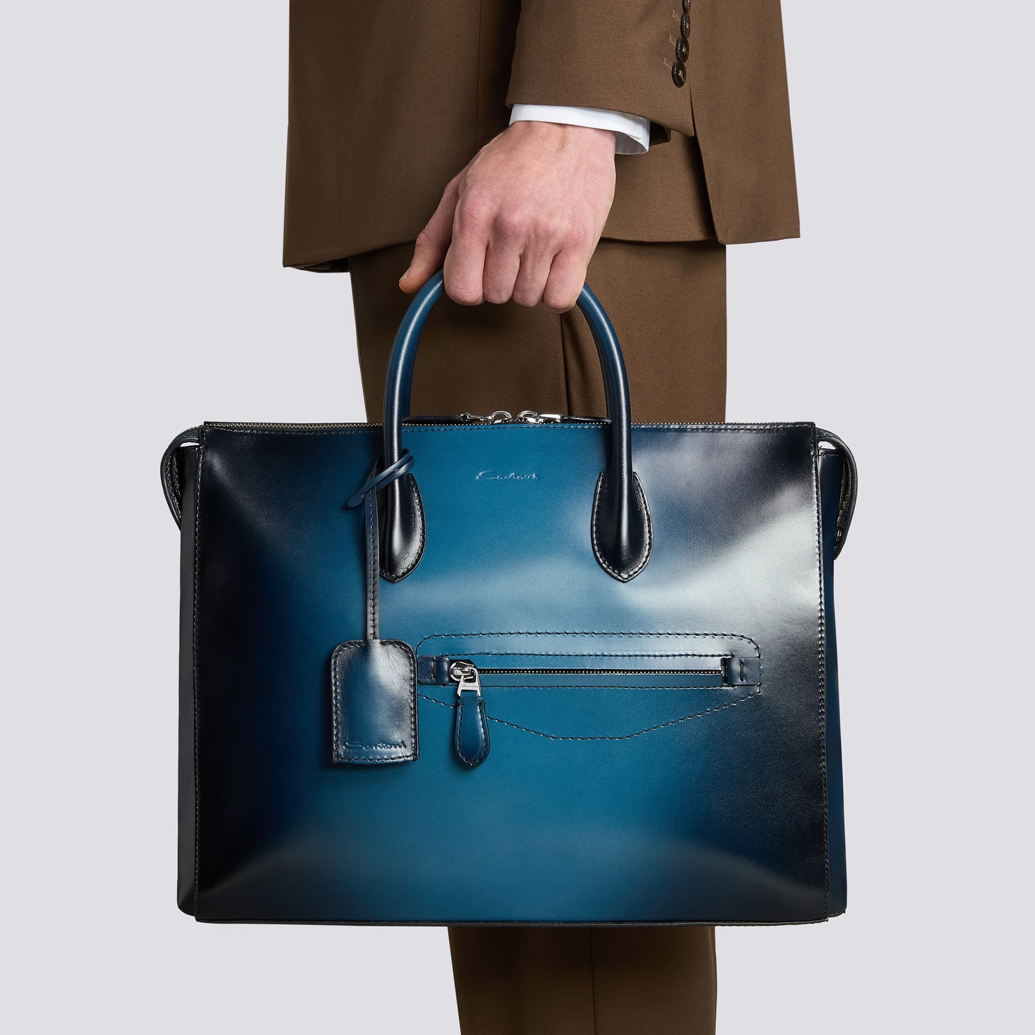 Blue leather laptop bag - 2