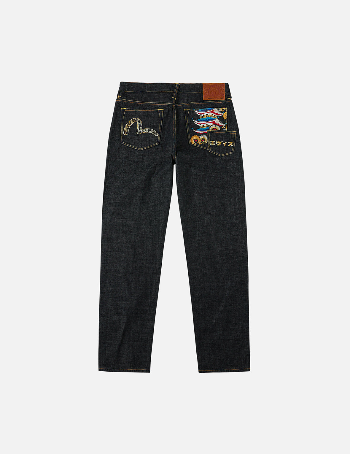 Seagull and Japanese Temple Embroidery Regular Fit Jeans #2000 - 3
