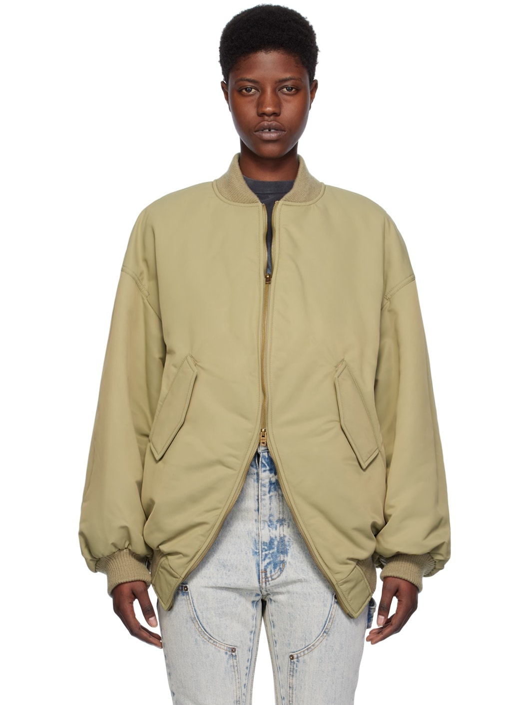 Khaki Padded Bomber Jacket - 1