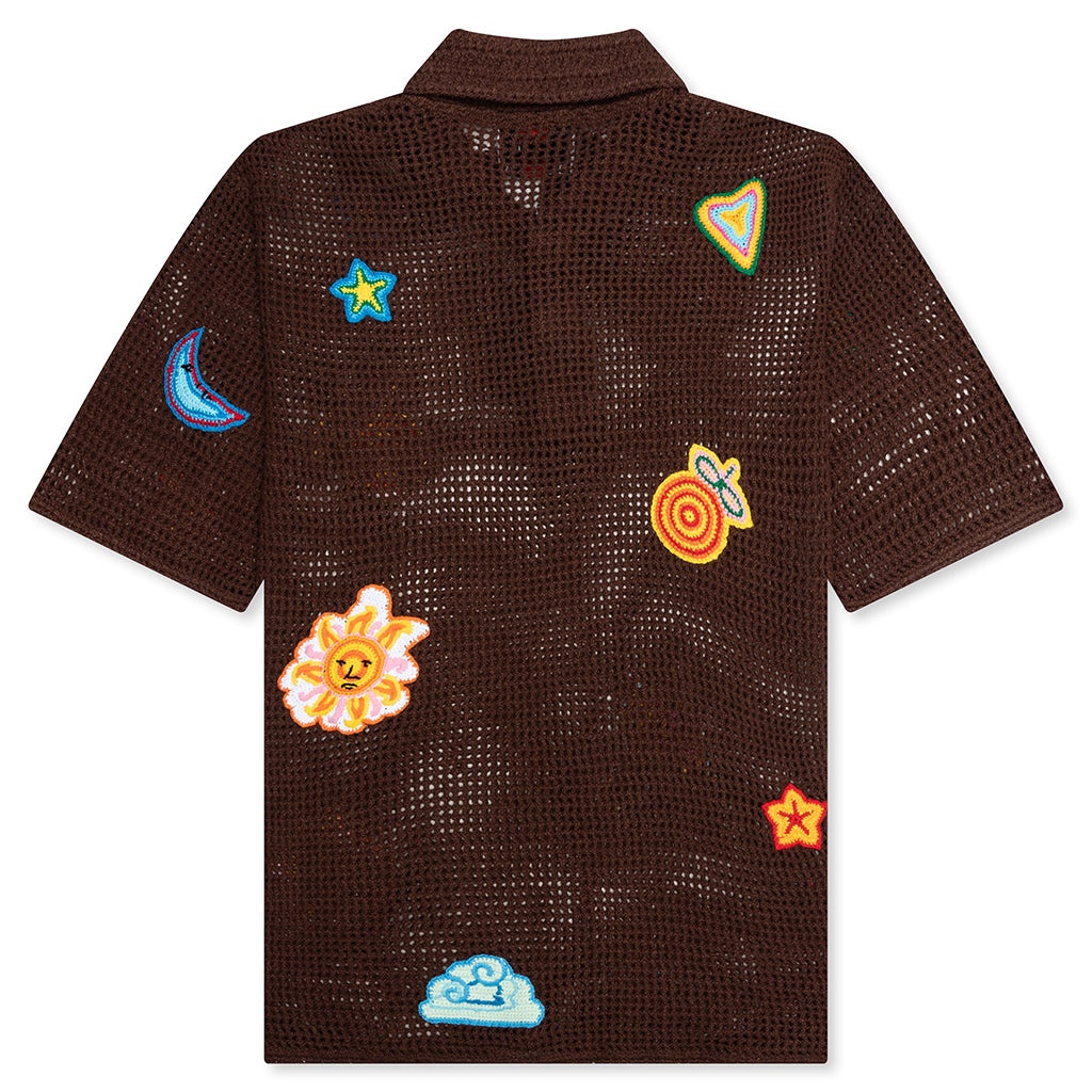 CROCHET POLO WITH PATCHES - BROWN - 2