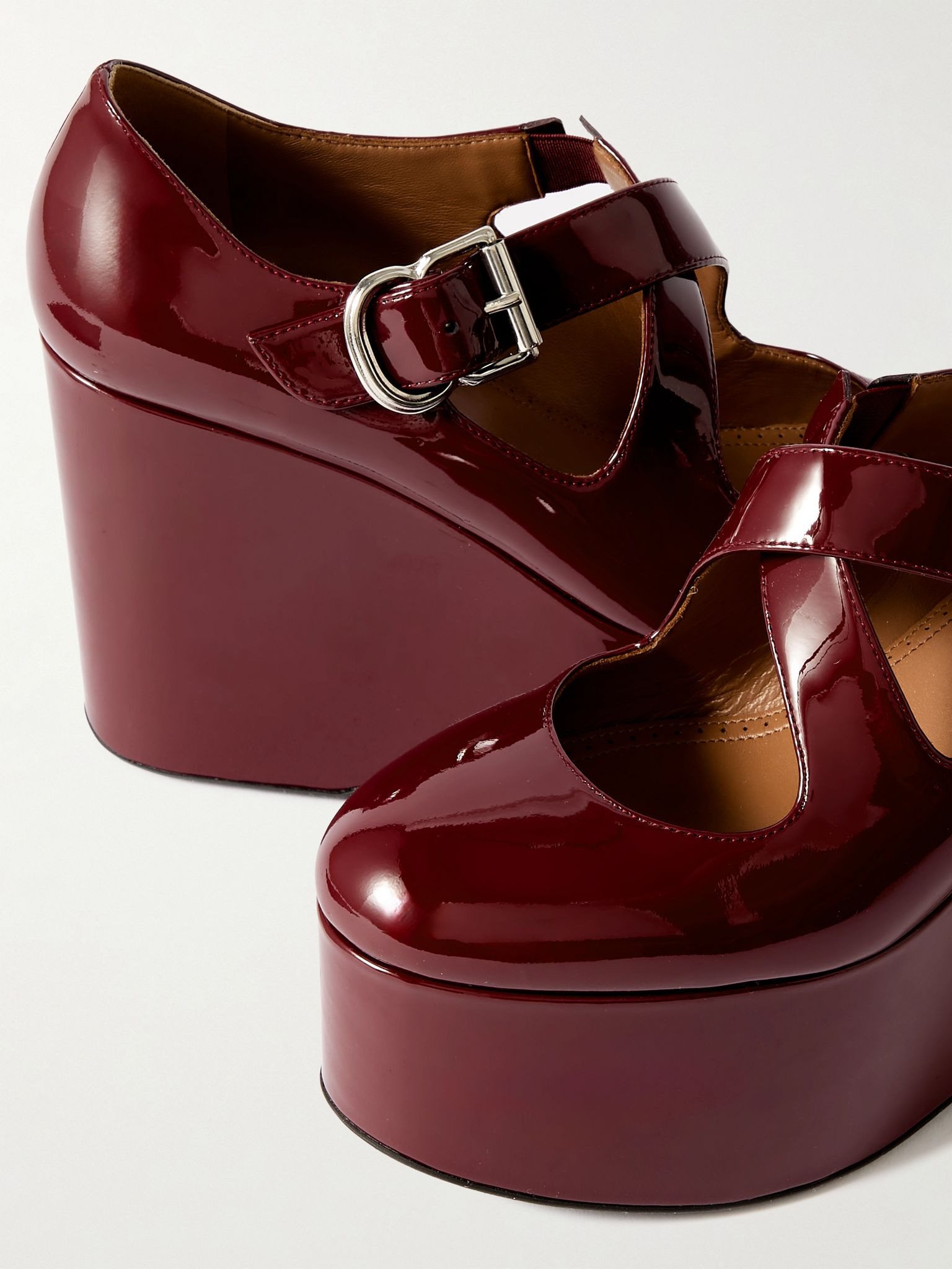 110 patent-leather platform wedge Mary Jane pumps Burgundy - 4