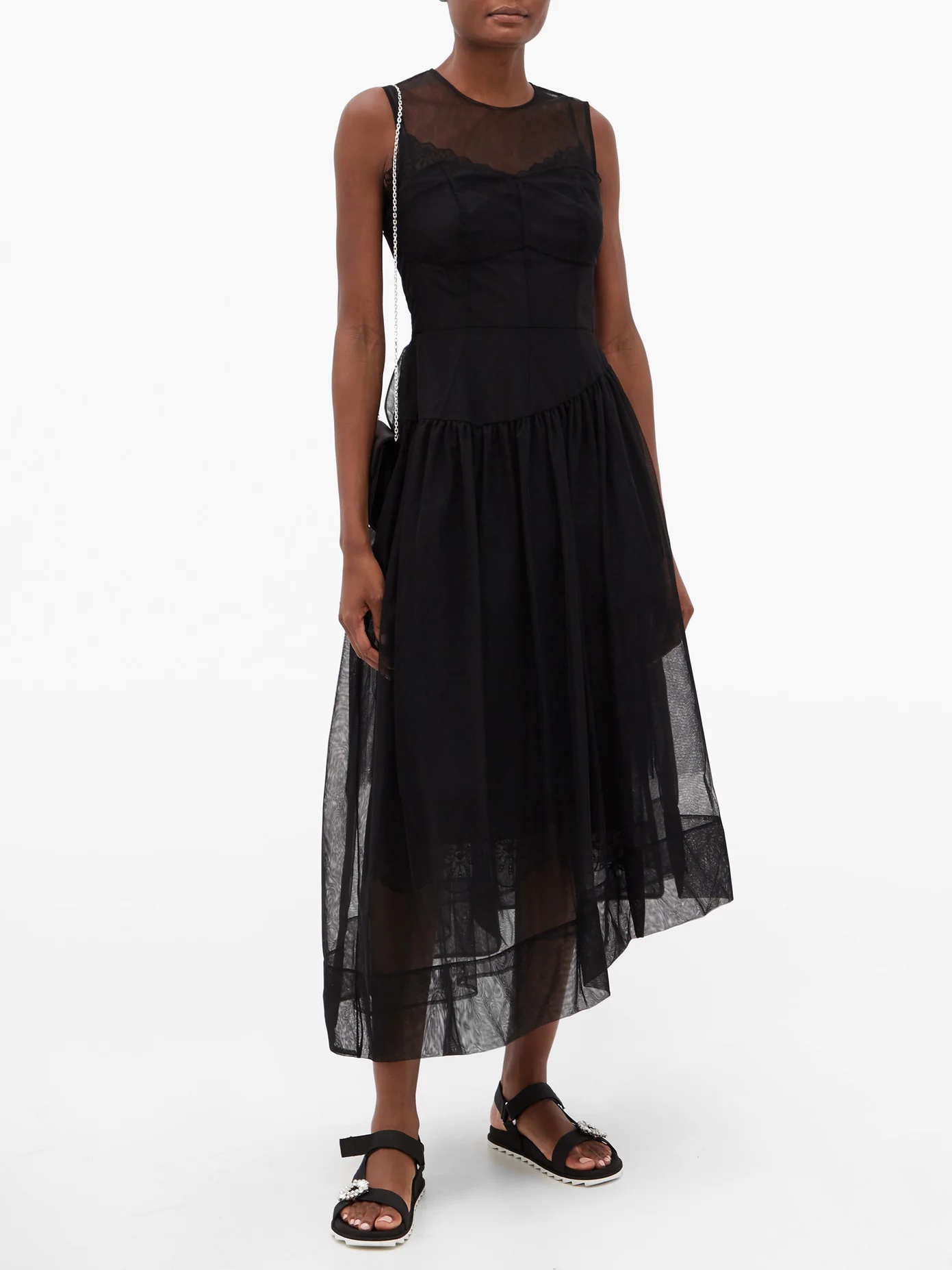 Asymmetric tulle midi dress - 2