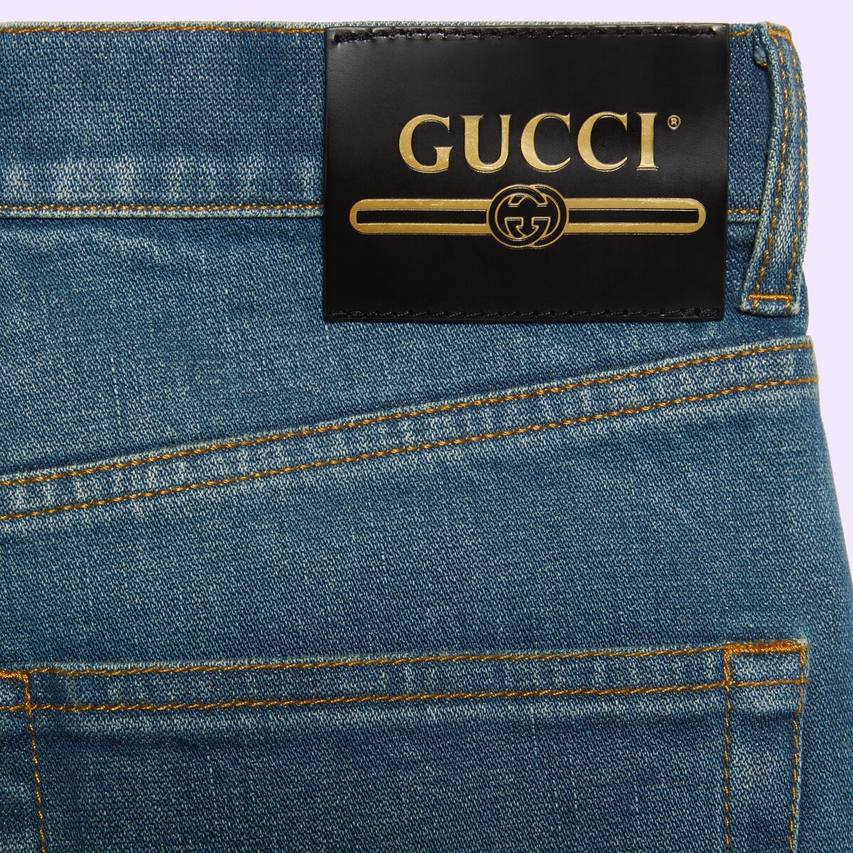 Denim flare pant with Gucci label - 4