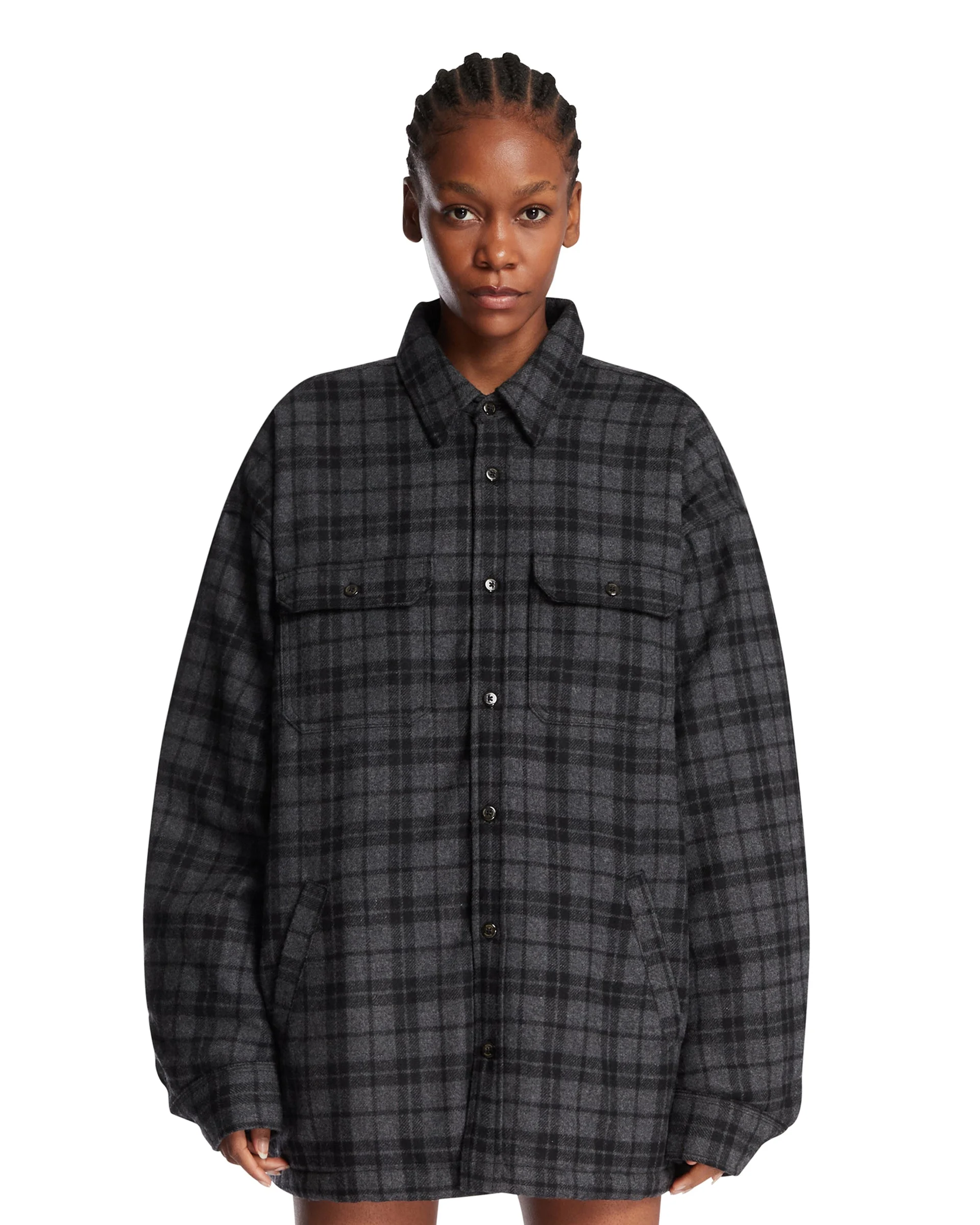 Gray Plaid Wool Overshirt - 1