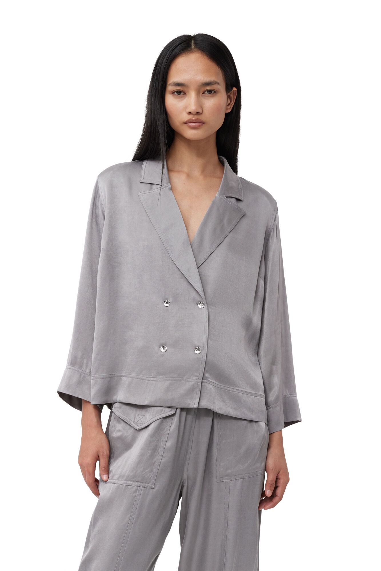 GREY WASHED SATIN SHIRT - 2