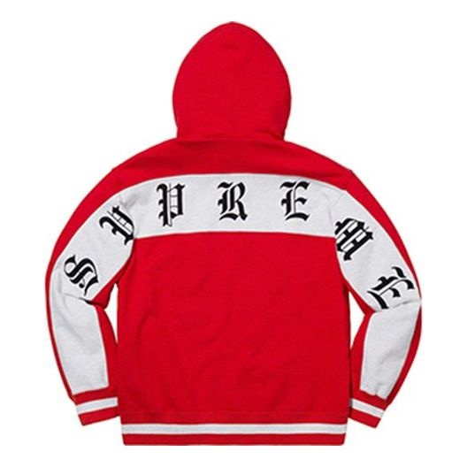 Supreme SS19 Old English Stripe Zip Up Sweatshirt Red Logo SUP-SS19-607 - 1