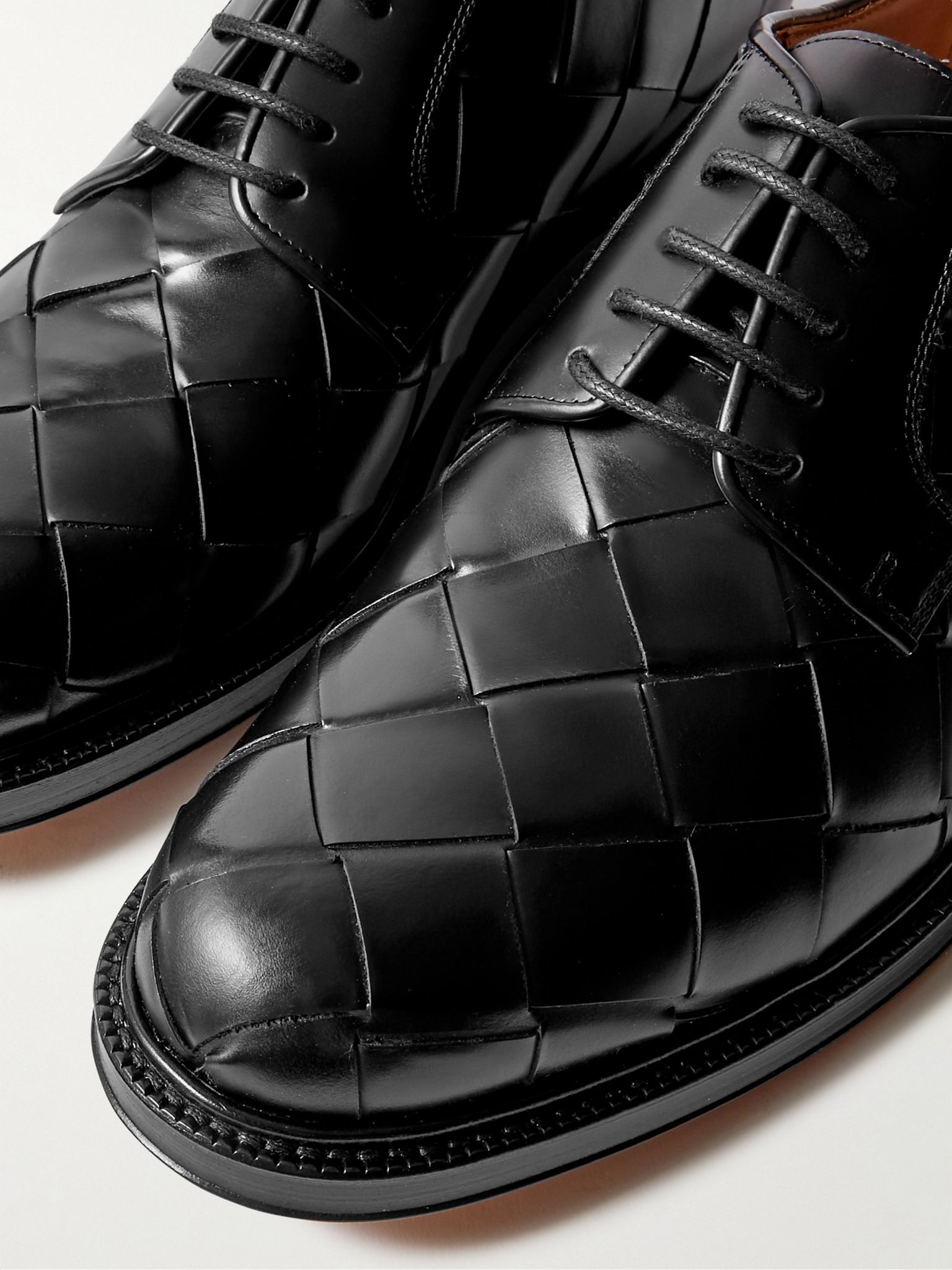 Intrecciato Leather Derby Shoes Black - 6