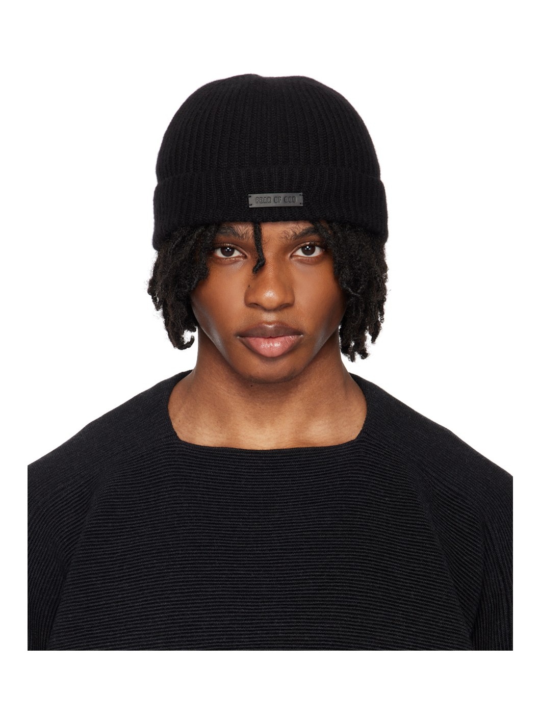 Black Cashmere Beanie - 1