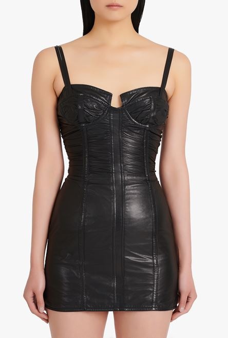 Short black leather dress - 5