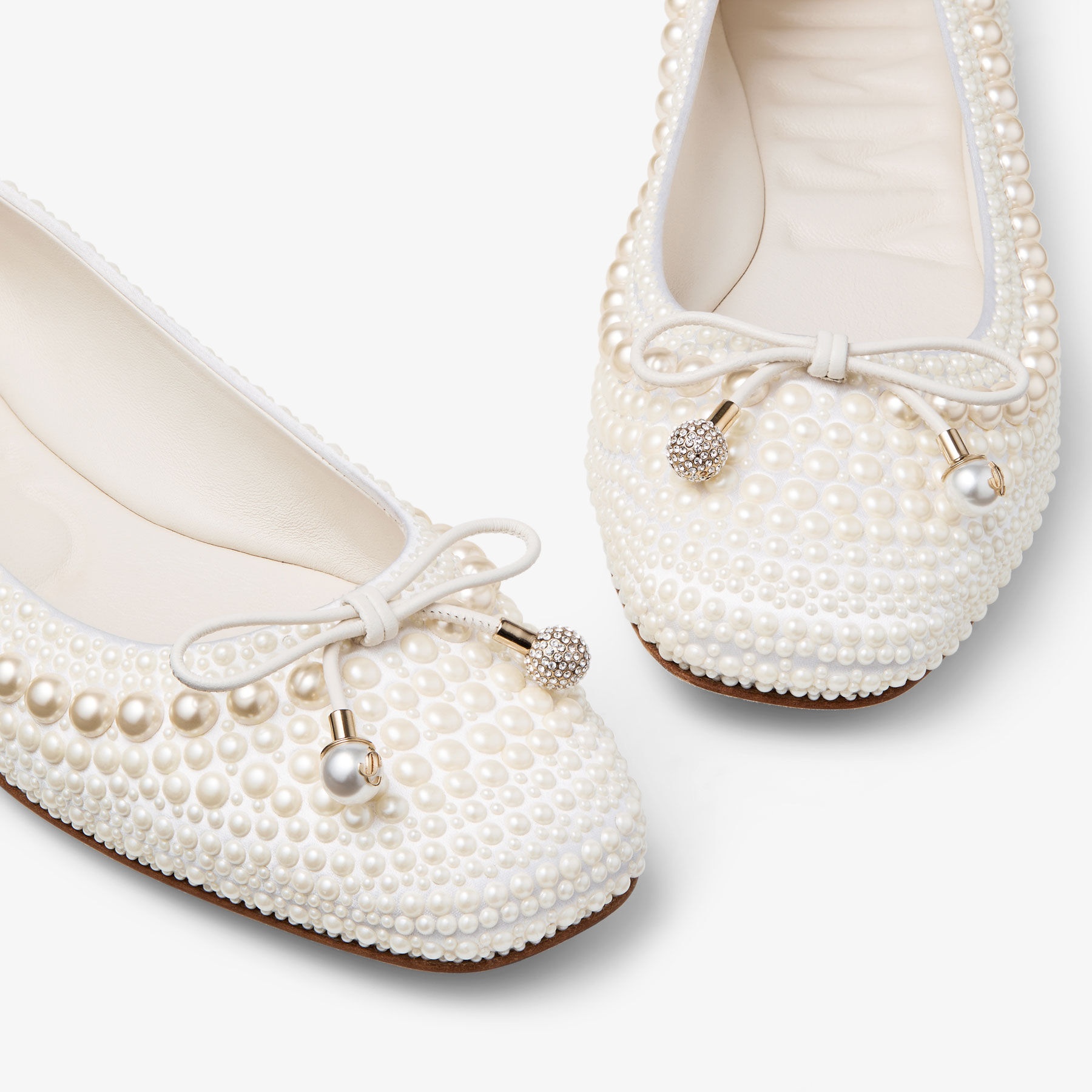 Elme Flat
White Satin Pearl Flats - 3