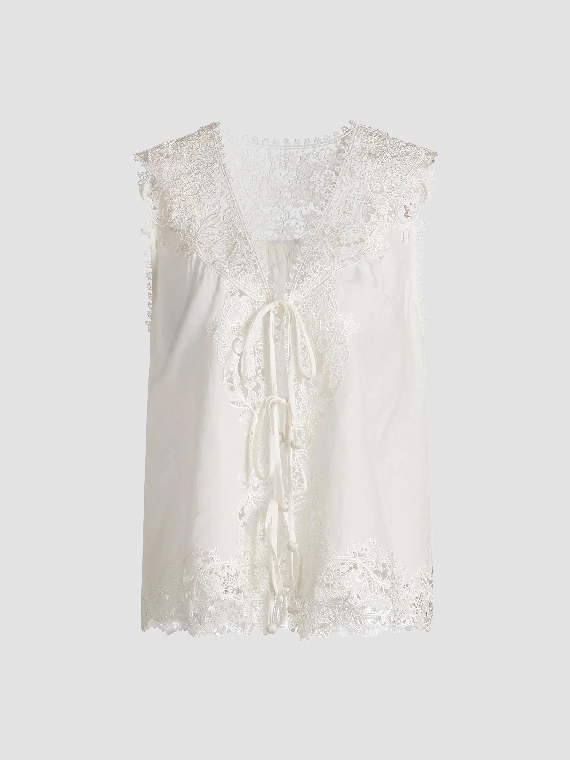 Women's Bianca Lace-Trim Sleeveless Linen-Blend Blouse - Ivory - 1
