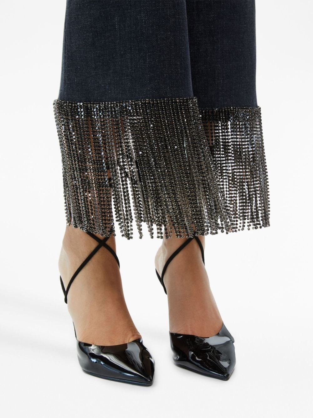 crystal-embellished fringed cropped jeans - 6