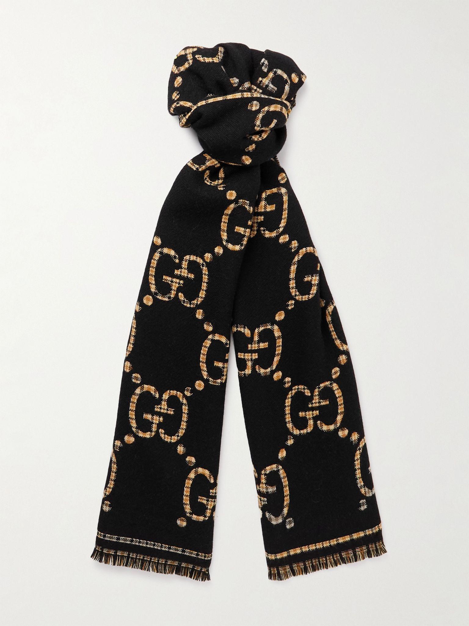Logo-Intarsia Wool Scarf Black - 1