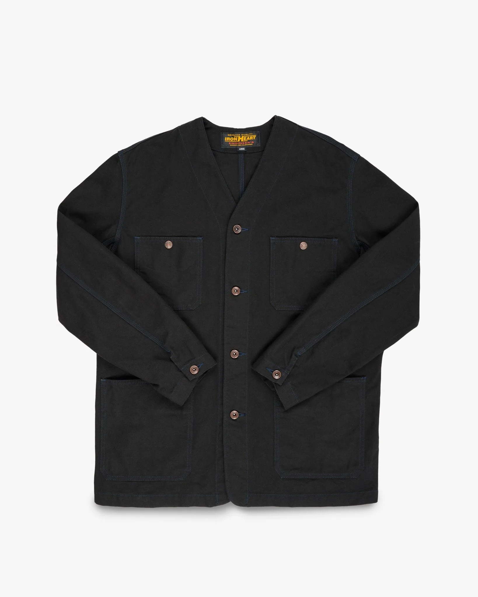 IHJ-159-BLK 13.5OZ DUCK COLLARLESS CHORE JACKET - BLACK - 1