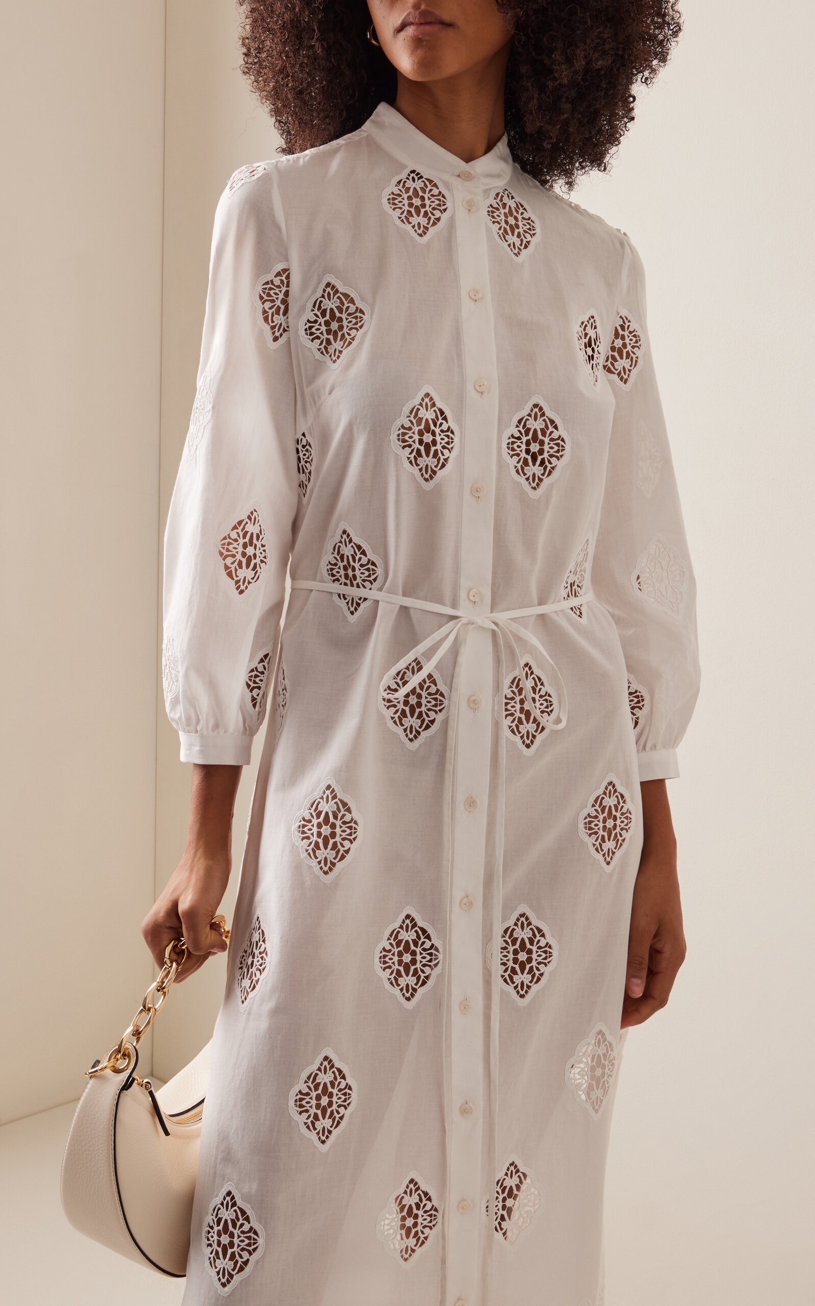 Embroidered Cotton-Blend Midi Shirt Dress white - 3