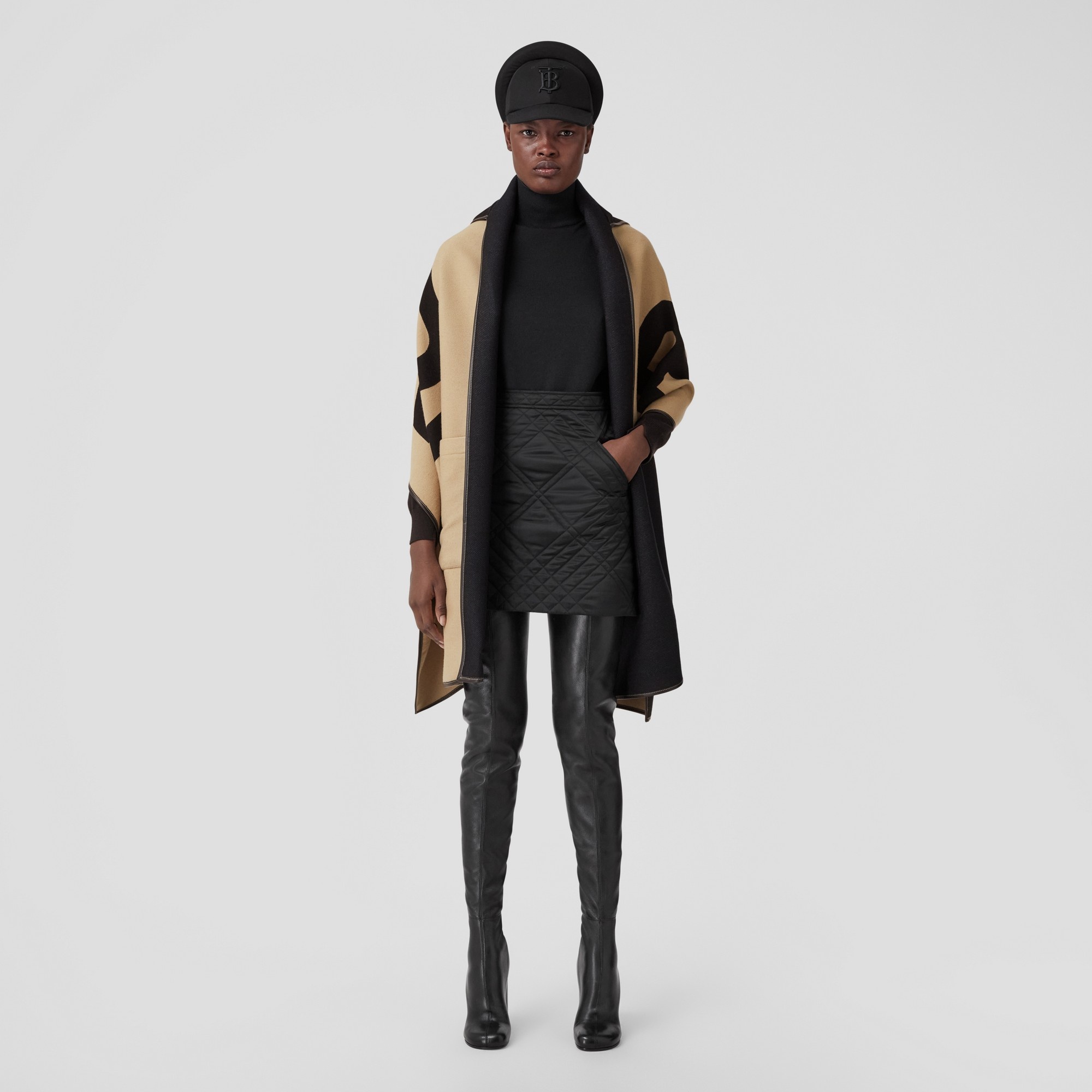 Logo Wool Cotton Jacquard Hooded Cape - 2