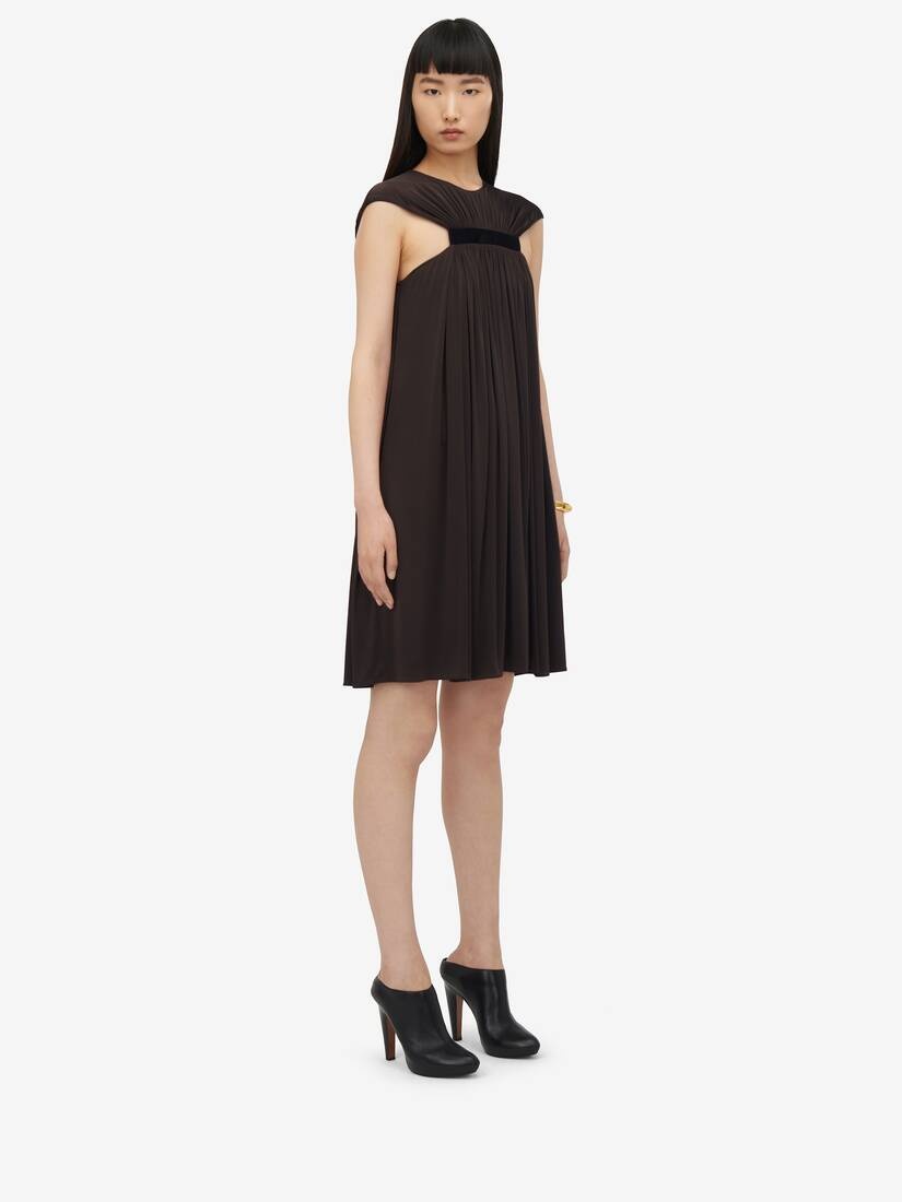 Women's Gathered Cape Mini Dress in Ebony - 5