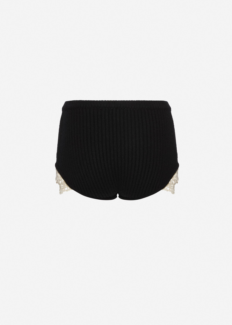 Cashmere crochet-trim shorts in black 2