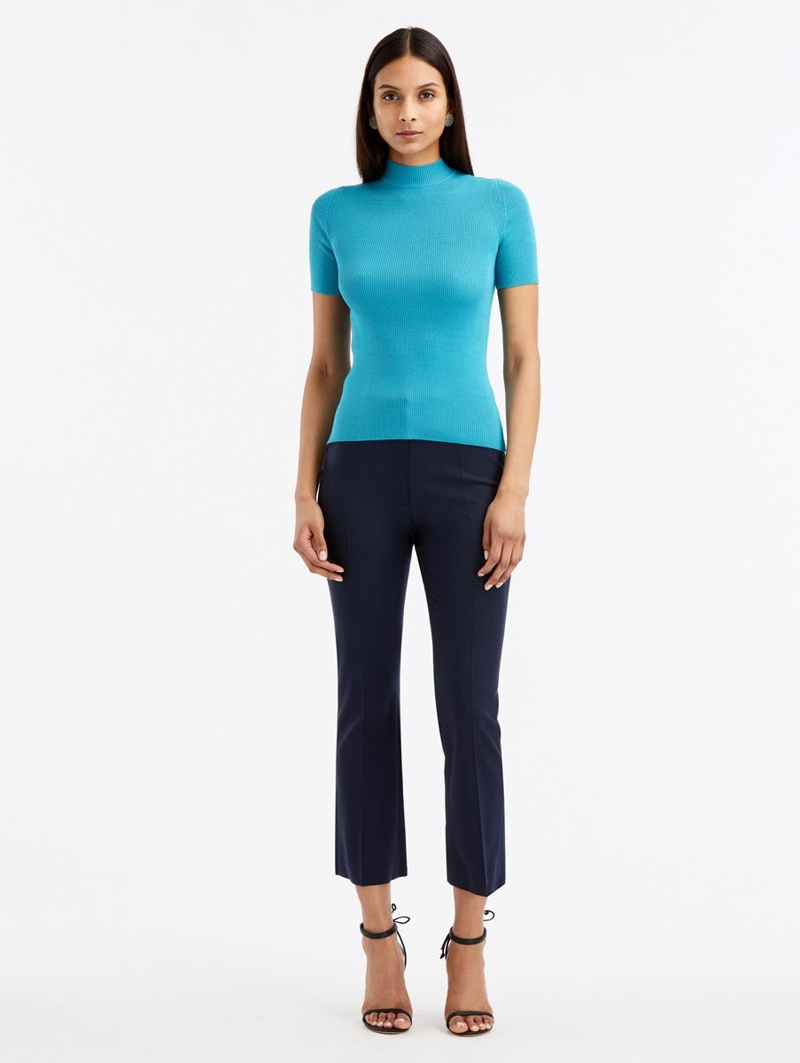 SHORT SLEEVE MOCK NECK RIBBED PULLOVER - 2