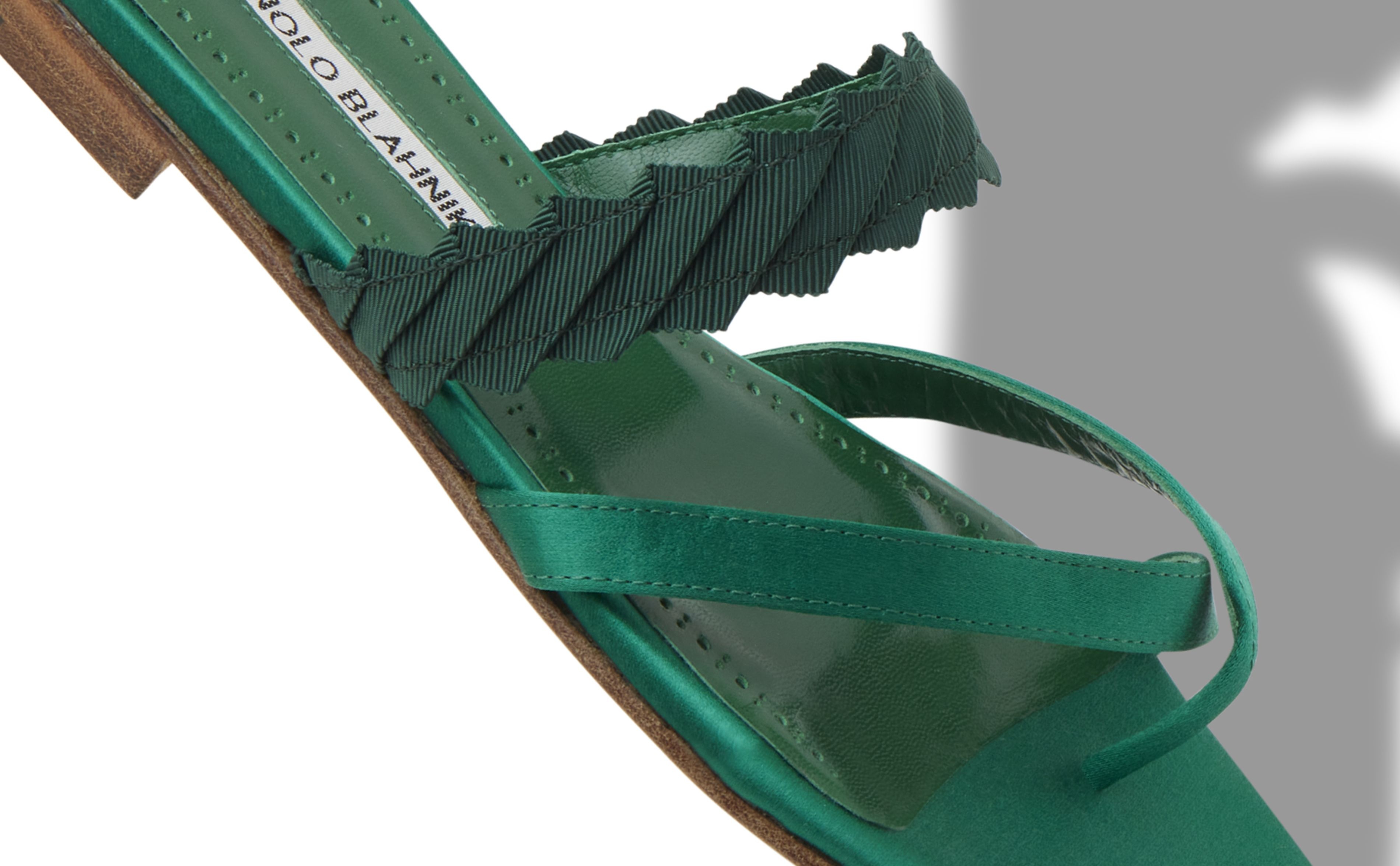 Green Satin Flat Sandals - 4