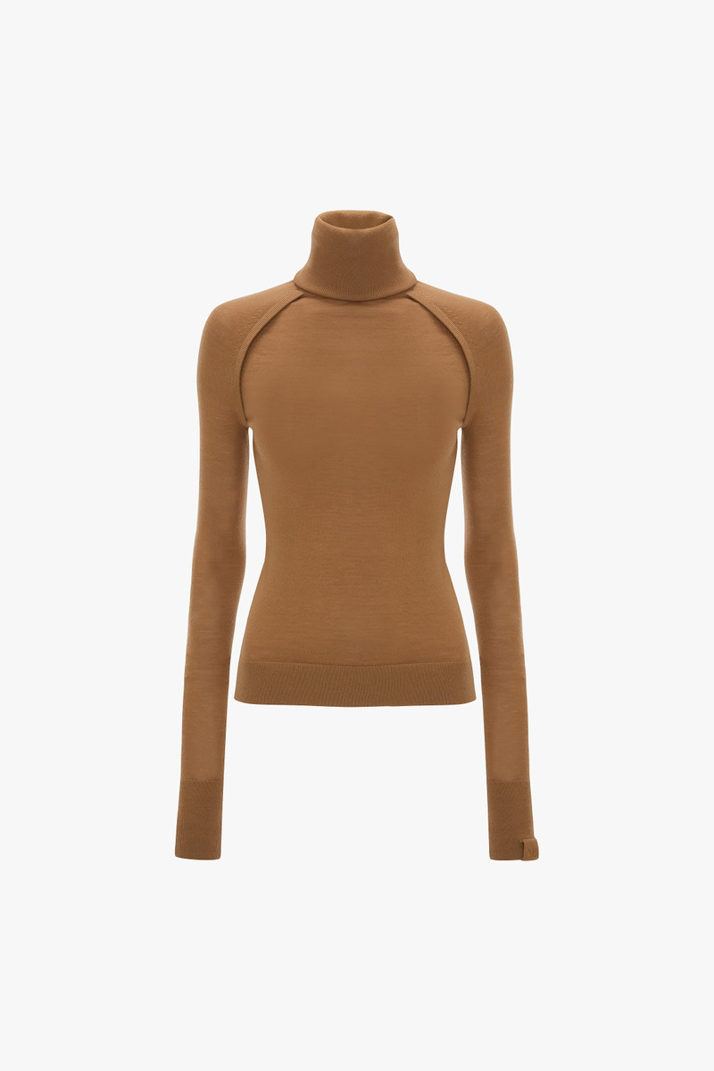 High Neck Jumper In Dark Camel 1