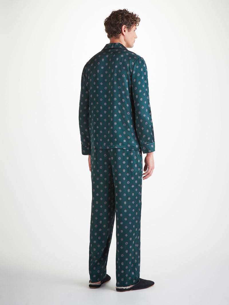 Men's Pajamas Silk Satin Green Badge Print - 4