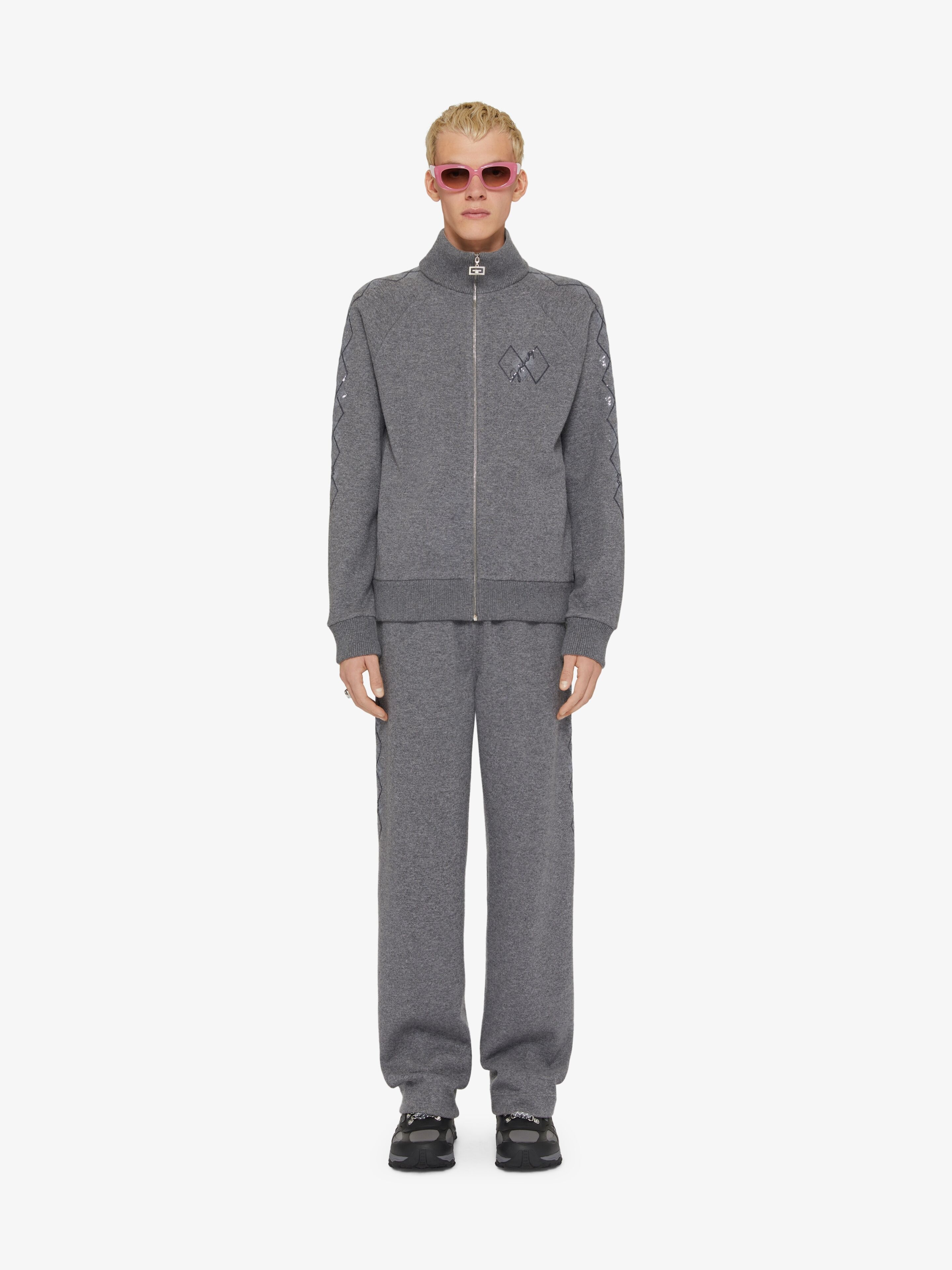 JOGGER PANTS IN FLEECE WITH SEQUINS ARGYLE - 3