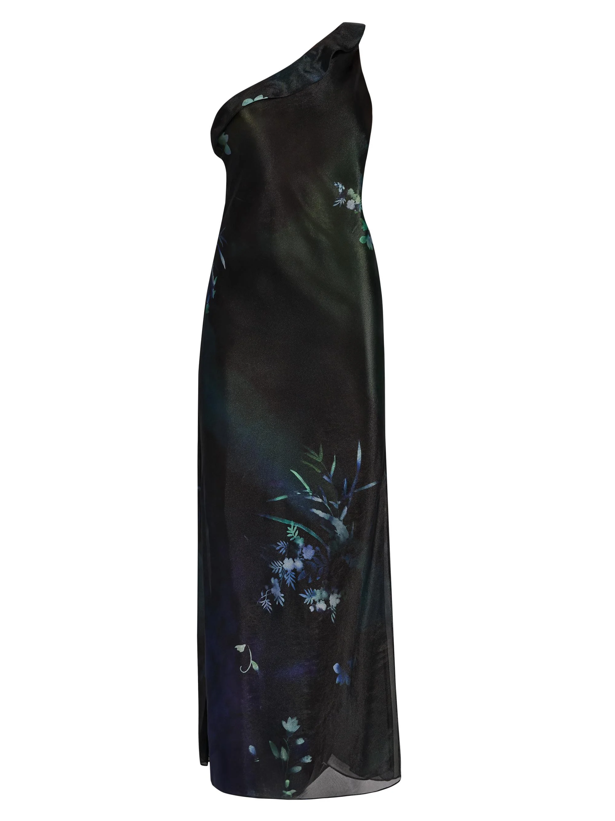 Women's Floral One-Shoulder Sleeveless Dress - Solid Black - 1