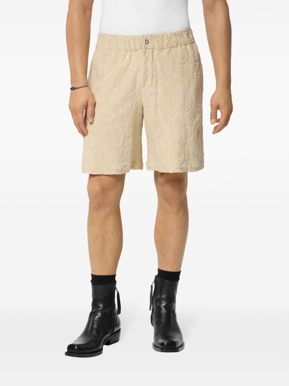Barocco-jacquard towel-stitch shorts - 3