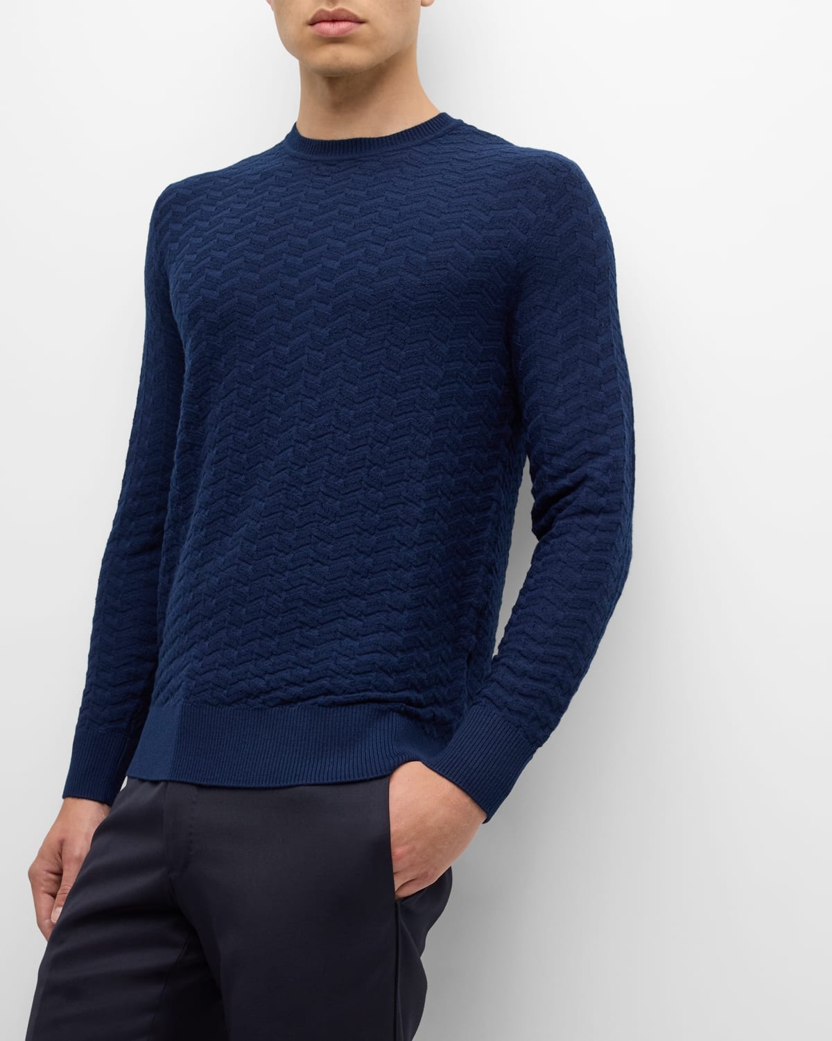 Men's Wool Geometric Knit Crewneck Sweater - 6