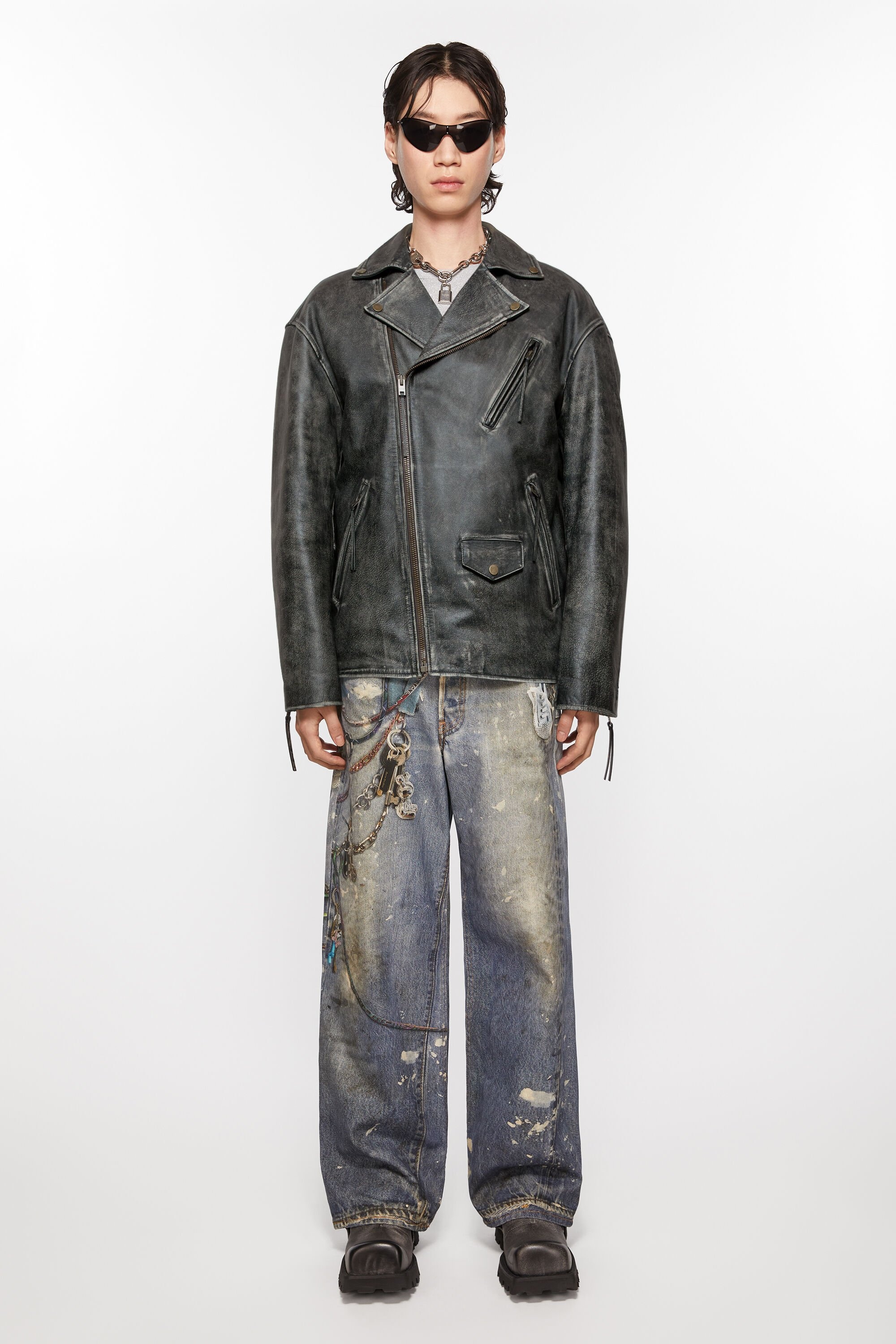 ジャケット・アウター N.HOOLYWOOD REVERSIBLE BLOUSON CHARCOAL Acne Studios Biker leather jacket - Black | REVERSIBLE