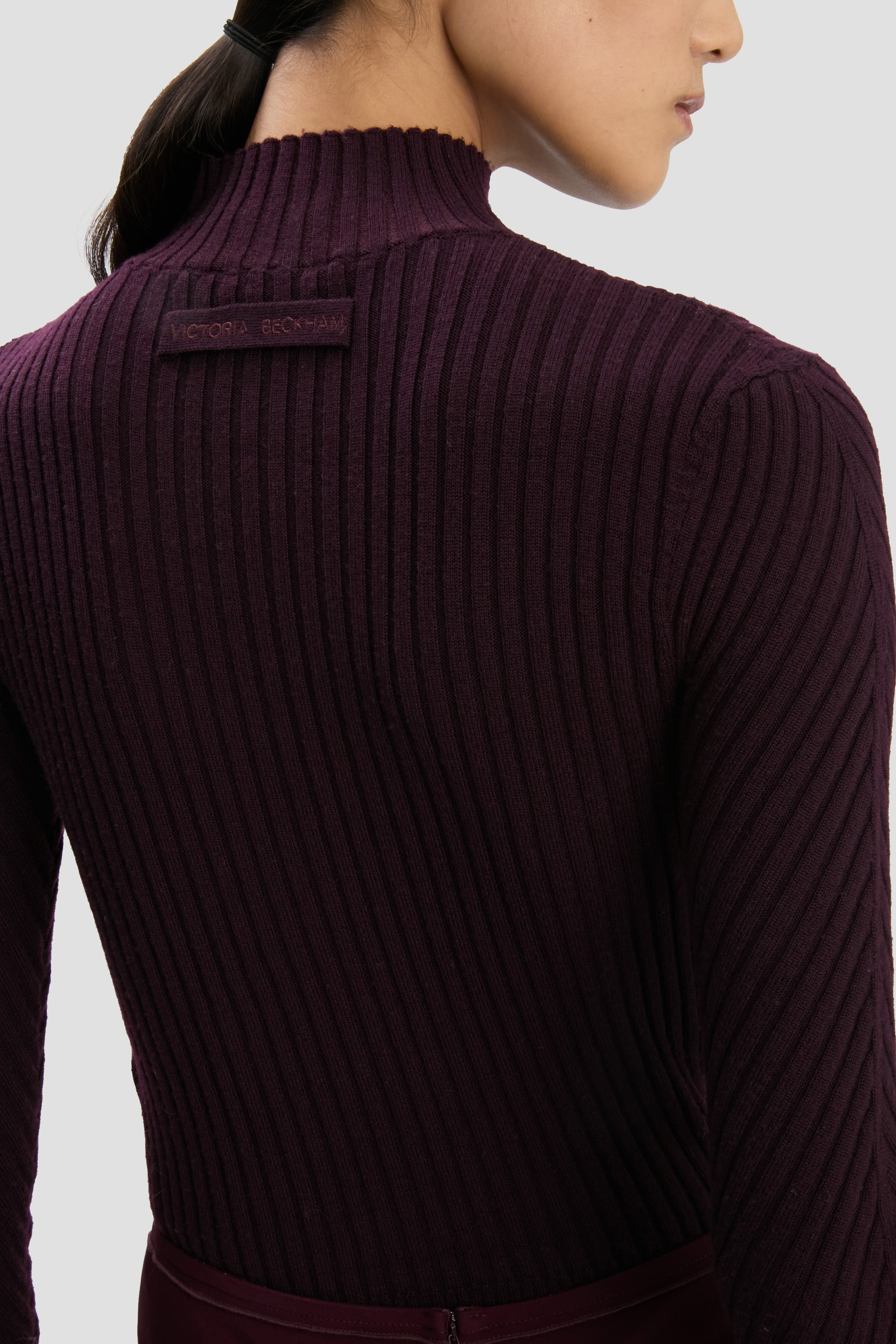 Ribbed Long Sleeve Knit Polo In Merlot - 6