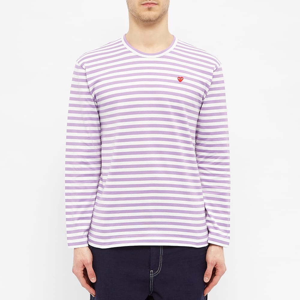 Comme des Garcons Play Little Red Heart Long Sleeve Stripe Tee - 3