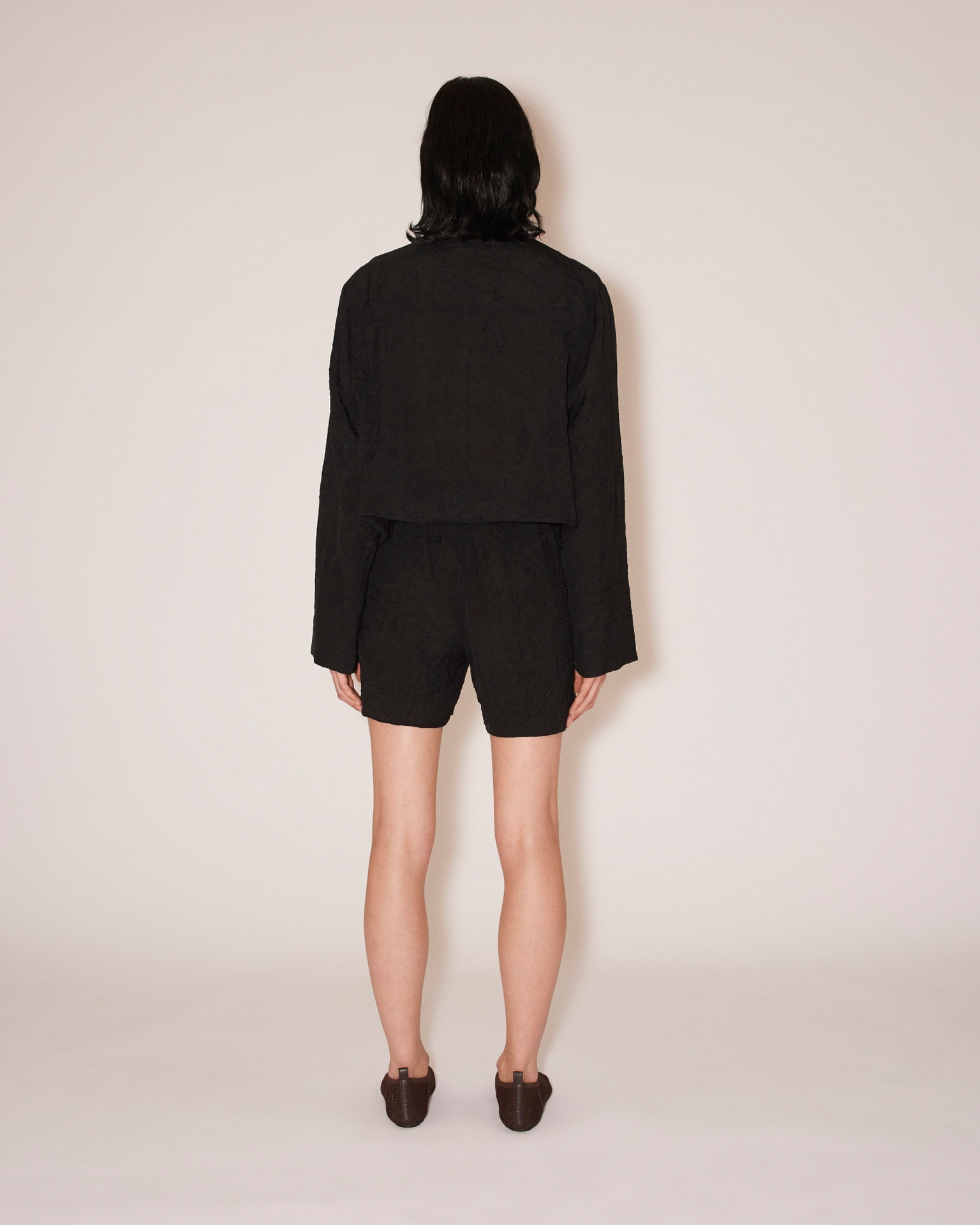 FUSA - Crinkled shirting shorts - Black - 4